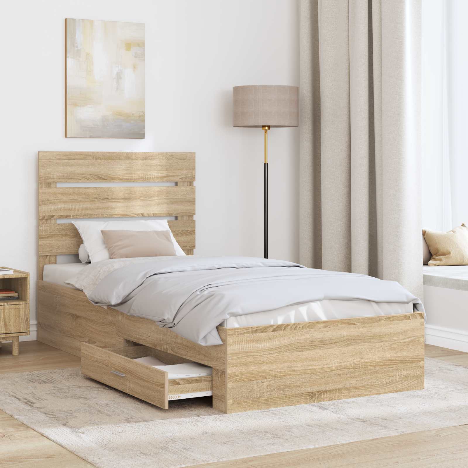 Cadre de lit avec tiroir Sonoma Chêne et Argent 75 x 190 cm - XIOS
