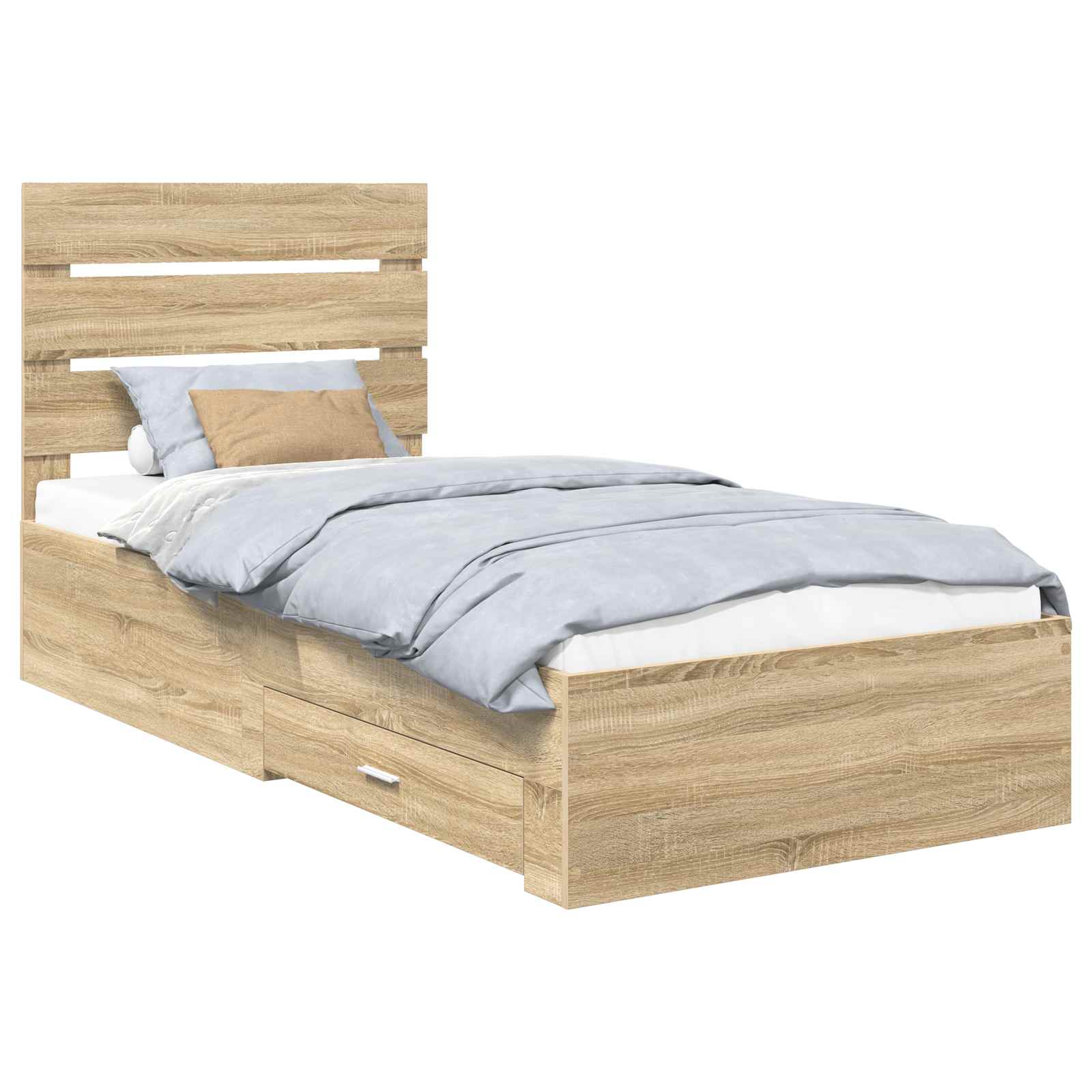 Cadre de lit avec tiroir Sonoma Chêne et Argent 75 x 190 cm - XIOS