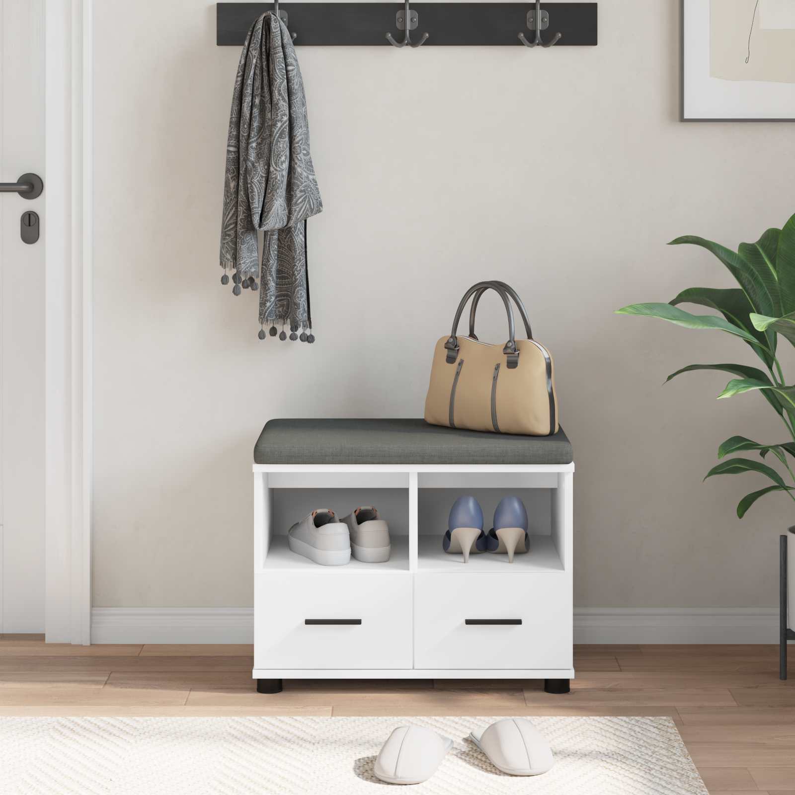 Banc d'entrée avec coussin avec tiroir Blanc 60 x 38 x 46 cm - XIOS