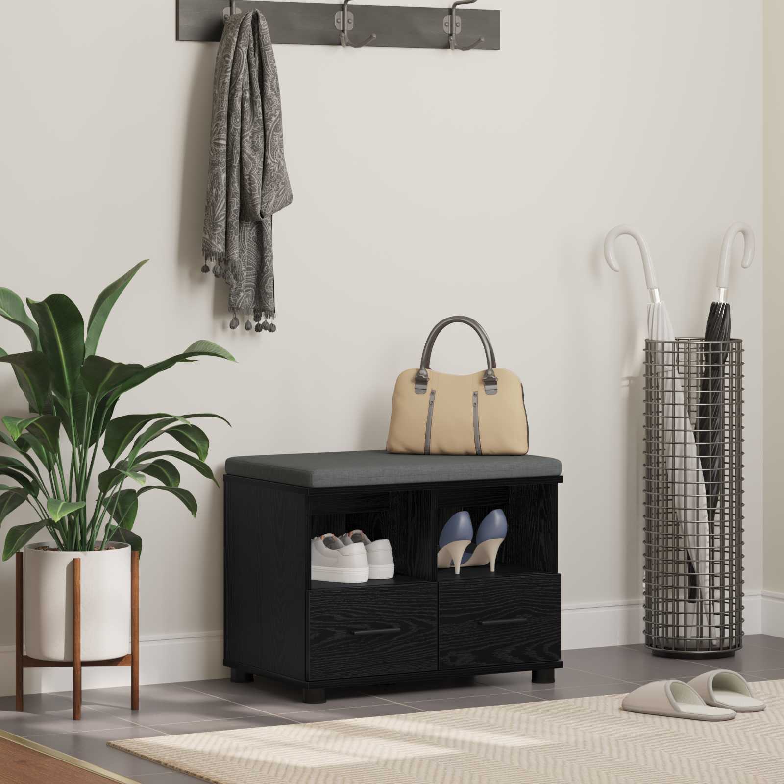 Banc d'entrée avec coussin Chêne noir 60 x 38 x 46 cm - XIOS