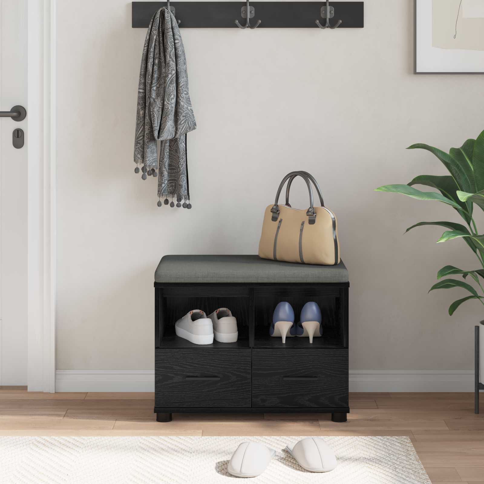 Banc d'entrée avec coussin Chêne noir 60 x 38 x 46 cm - XIOS