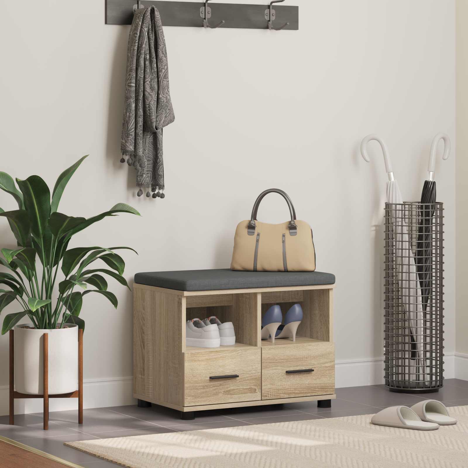 Banc d'entrée avec coussin Chêne Sonoma 60 x 38 x 46 cm - XIOS