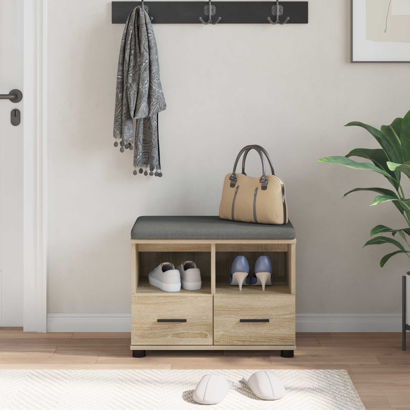 Banc d'entrée avec coussin Chêne Sonoma 60 x 38 x 46 cm - XIOS