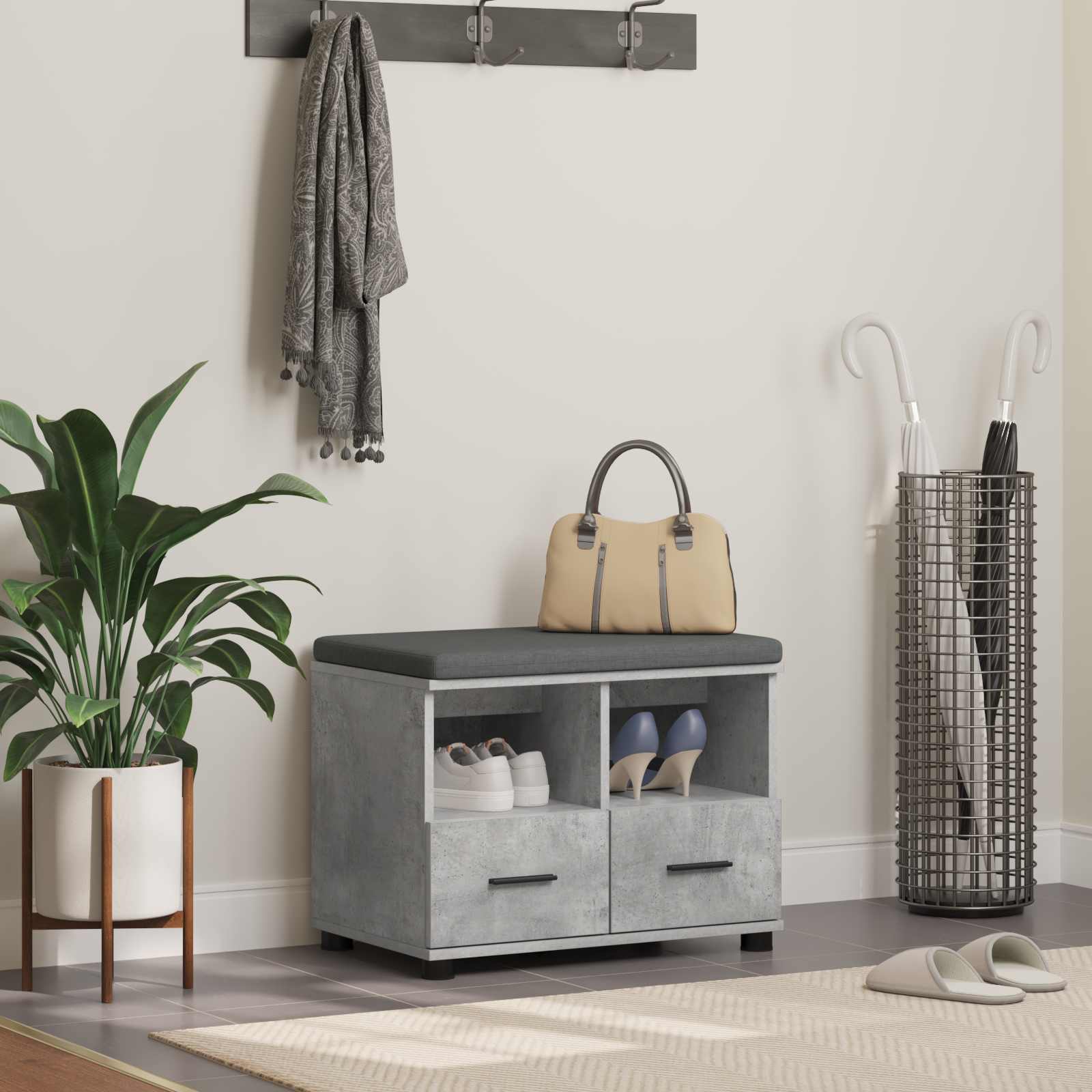 Banc d'entrée avec coussin Gris béton 60 x 38 x 46 cm - XIOS