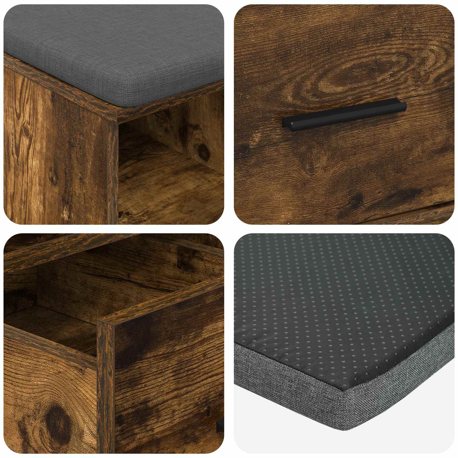 Banc d'entrée avec coussin Chêne fumé 60 x 38 x 46 cm - XIOS