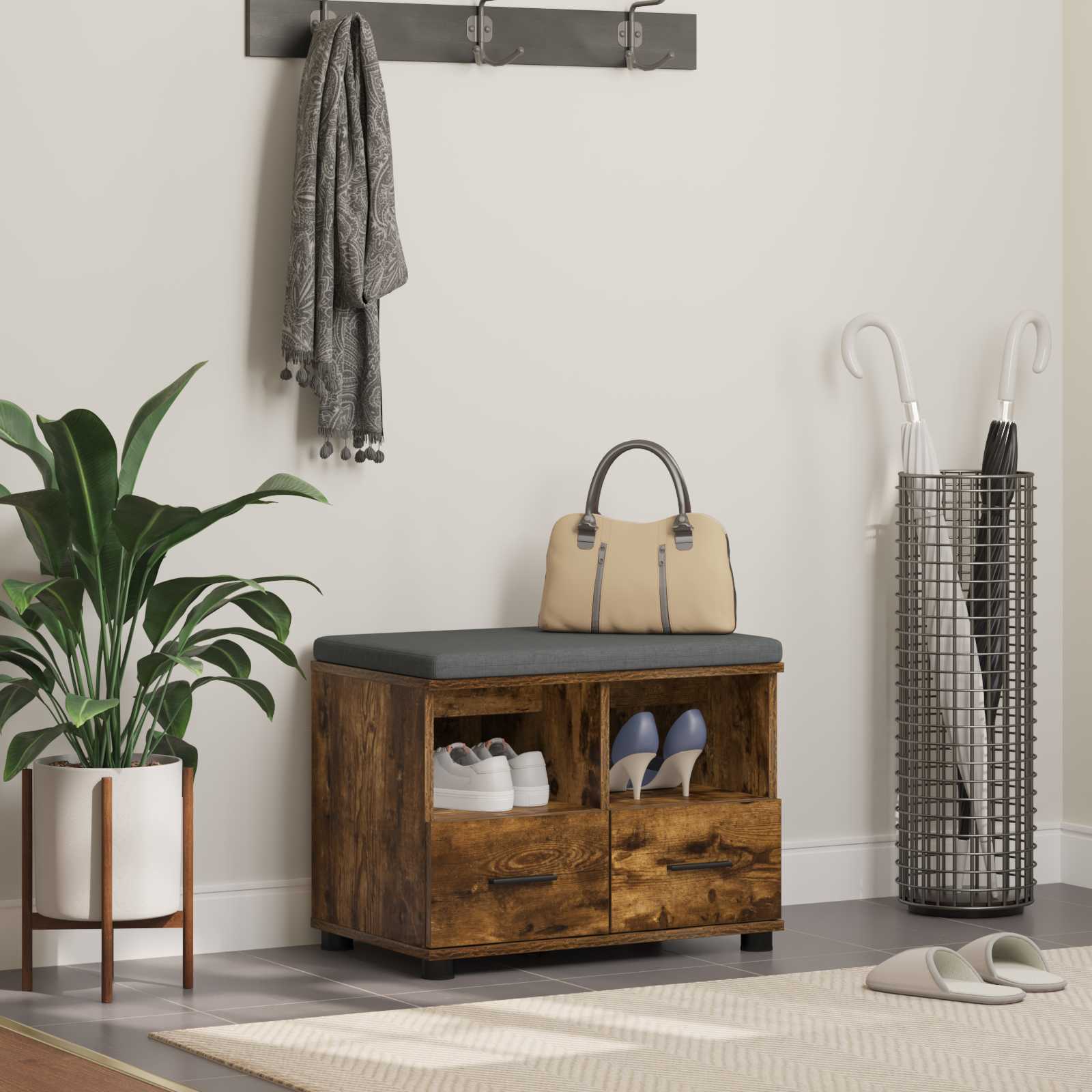 Banc d'entrée avec coussin Chêne fumé 60 x 38 x 46 cm - XIOS