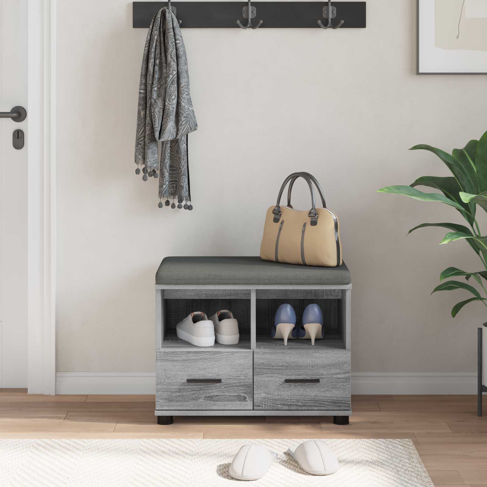 Banc d'entrée avec coussin Gris Sonoma 60 x 38 x 46 cm - XIOS