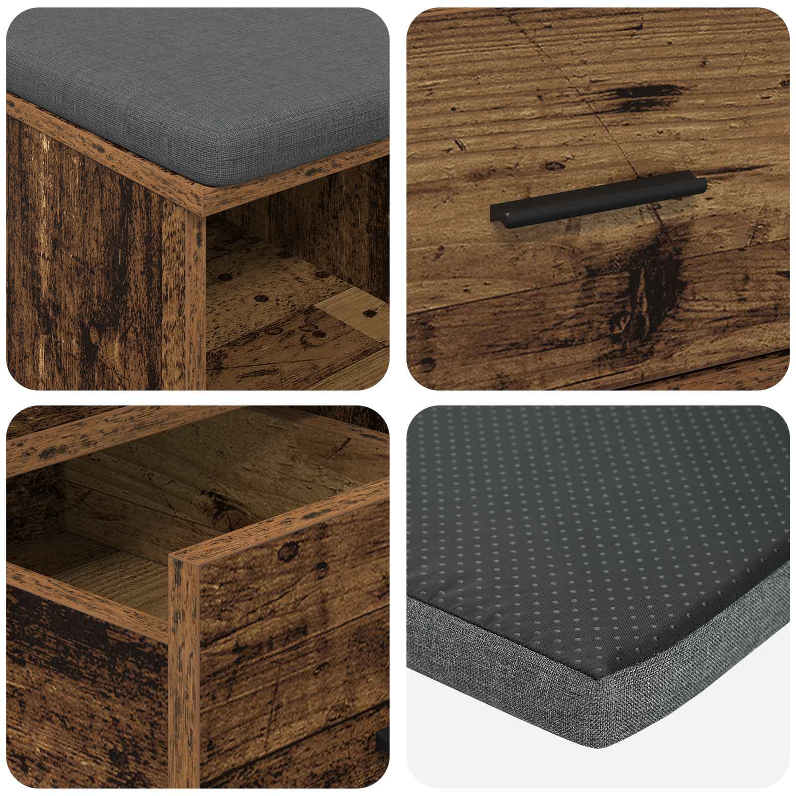 Banc d'entrée avec coussin Bois ancien 60 x 38 x 46 cm - XIOS