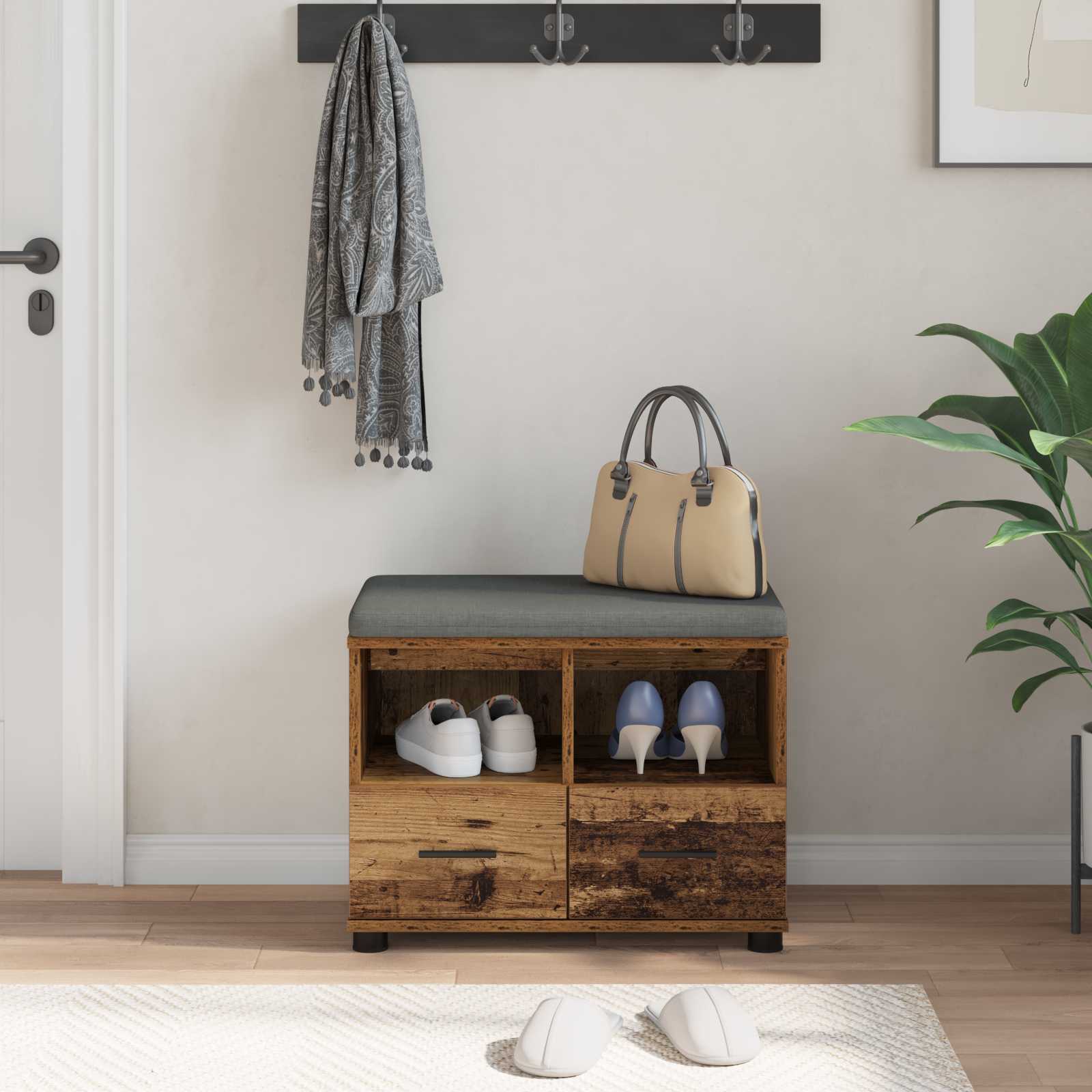 Banc d'entrée avec coussin Bois ancien 60 x 38 x 46 cm - XIOS