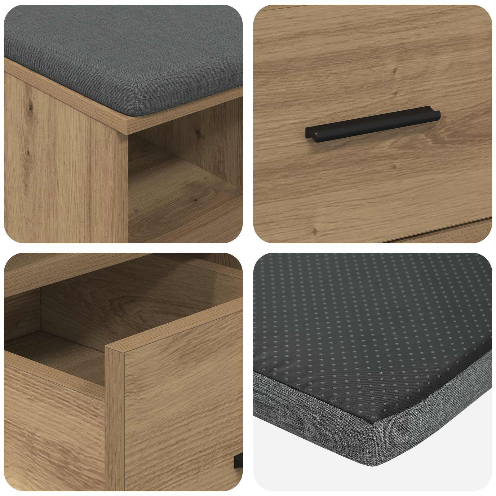 Banc d'entrée avec coussin Chêne artisanal 60 x 38 x 46 cm - XIOS