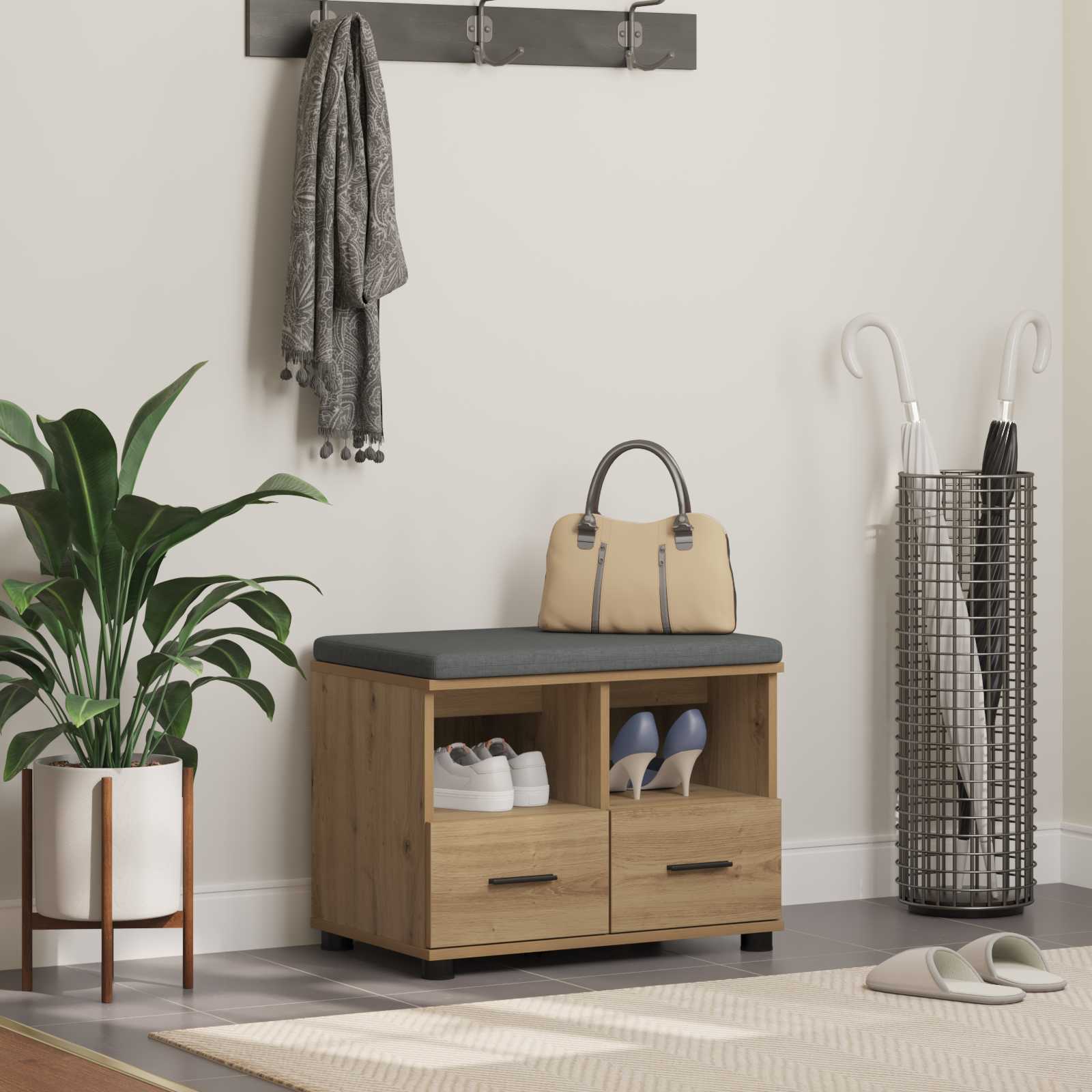 Banc d'entrée avec coussin Chêne artisanal 60 x 38 x 46 cm - XIOS