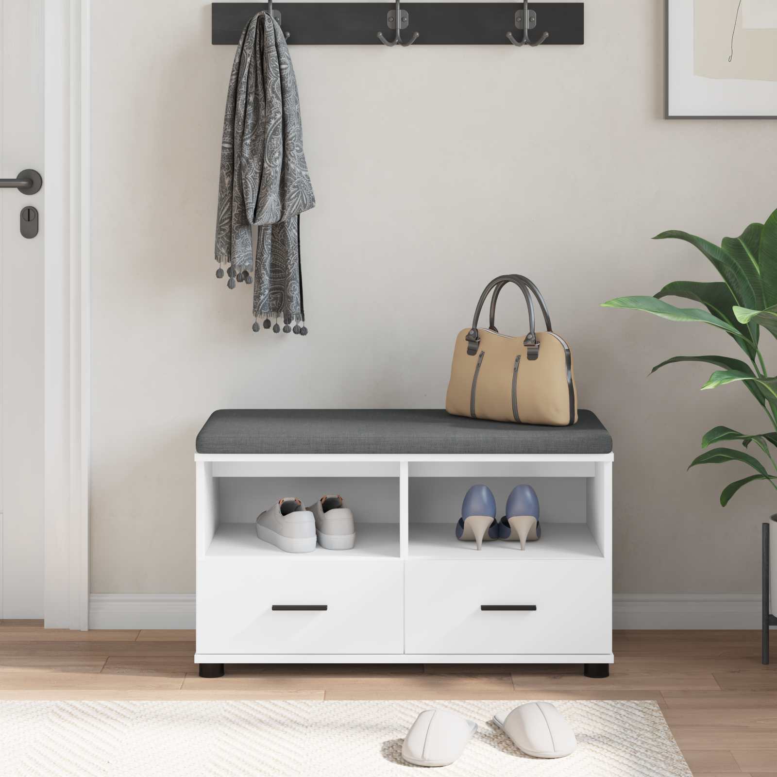 Banc d'entrée avec coussin avec tiroir Blanc 80 x 38 x 46 cm - XIOS