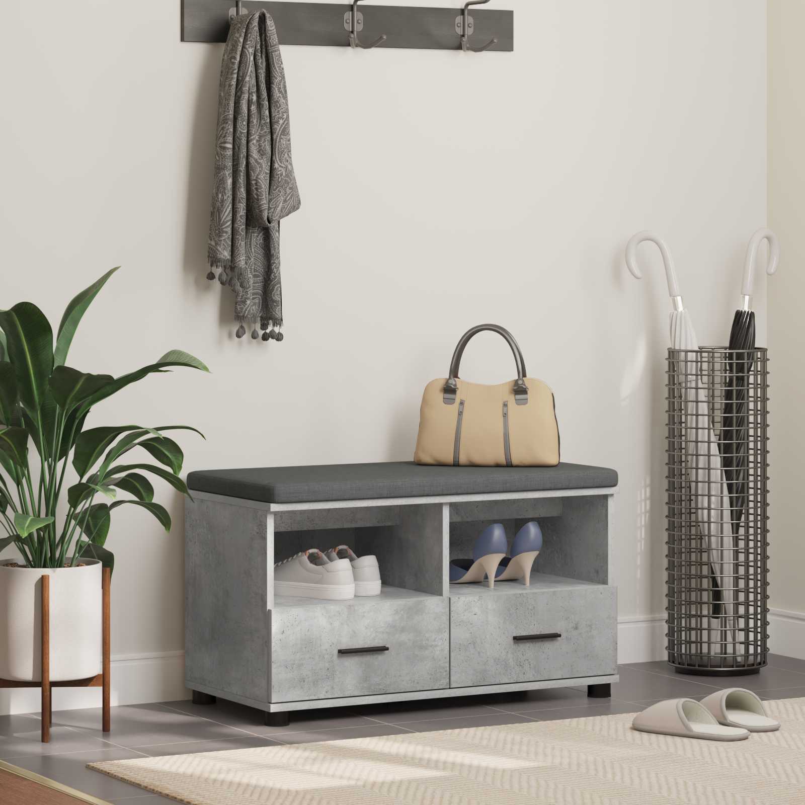 Banc d'entrée avec coussin Gris béton 80 x 38 x 46 cm - XIOS