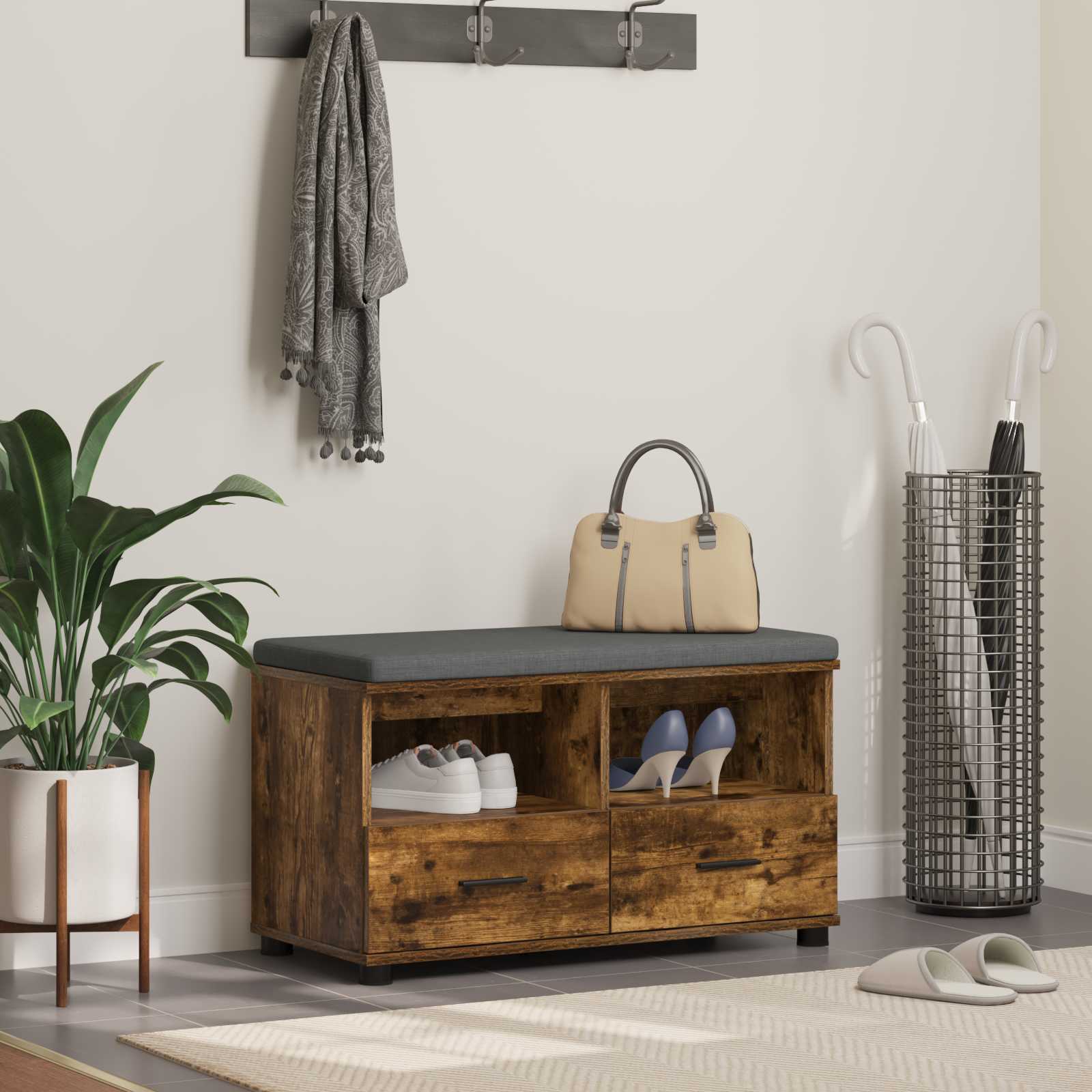 Banc d'entrée avec coussin Chêne fumé 80 x 38 x 46 cm - XIOS