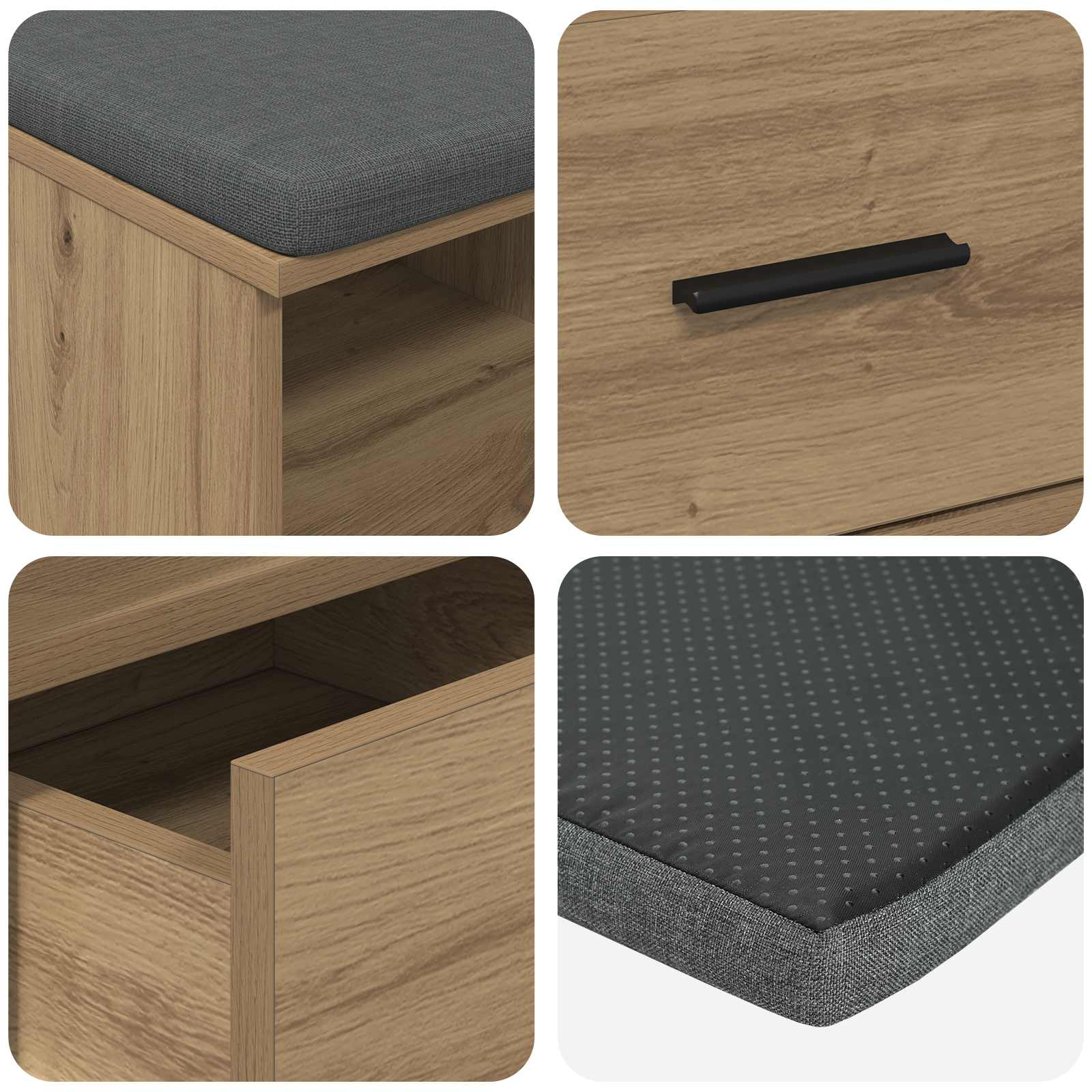 Banc d'entrée avec coussin Chêne artisanal 80 x 38 x 46 cm - XIOS