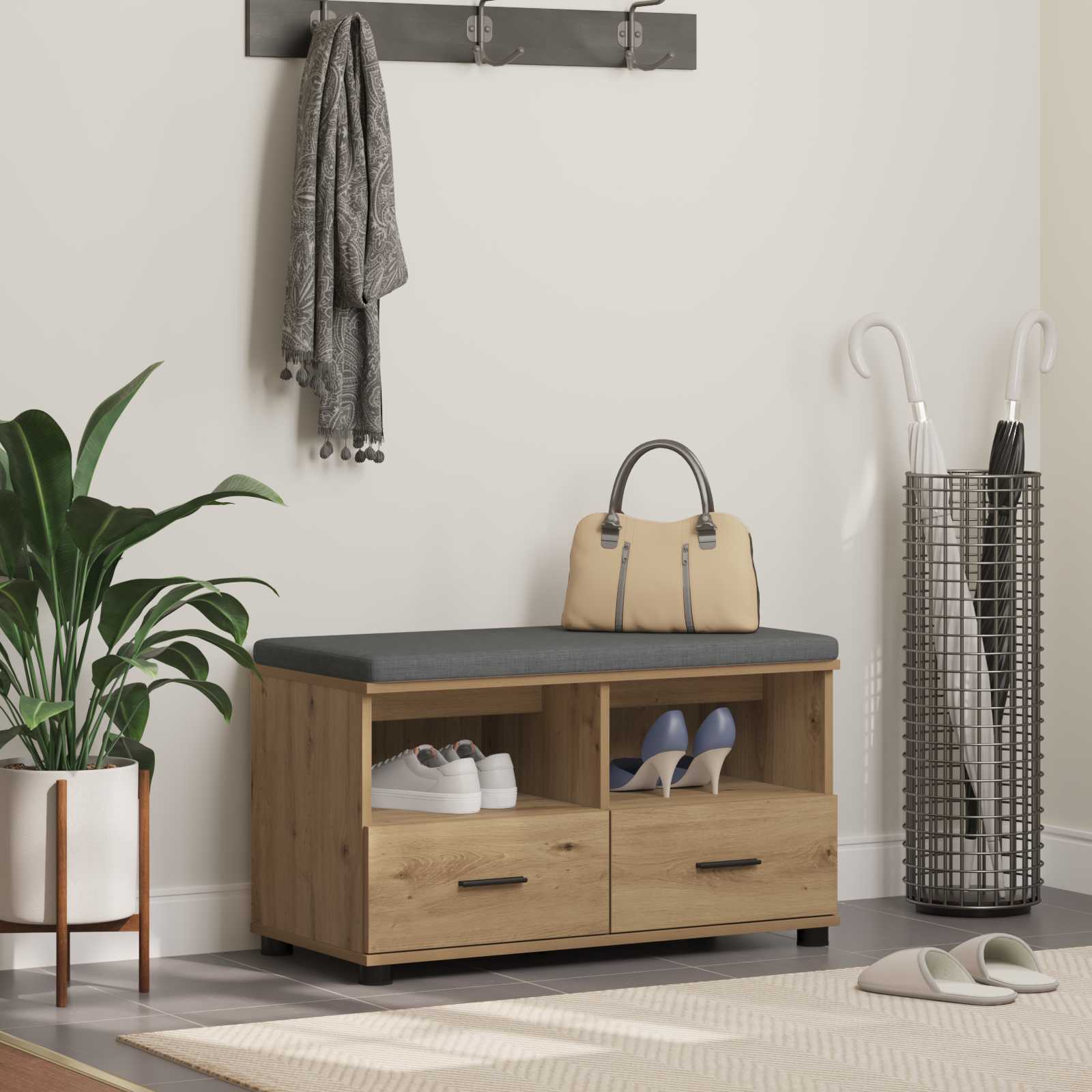 Banc d'entrée avec coussin Chêne artisanal 80 x 38 x 46 cm - XIOS