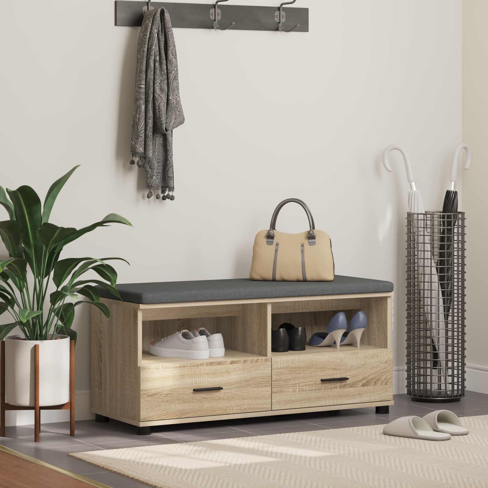 Banc d'entrée avec coussin Chêne Sonoma 100 x 38 x 46 cm - XIOS