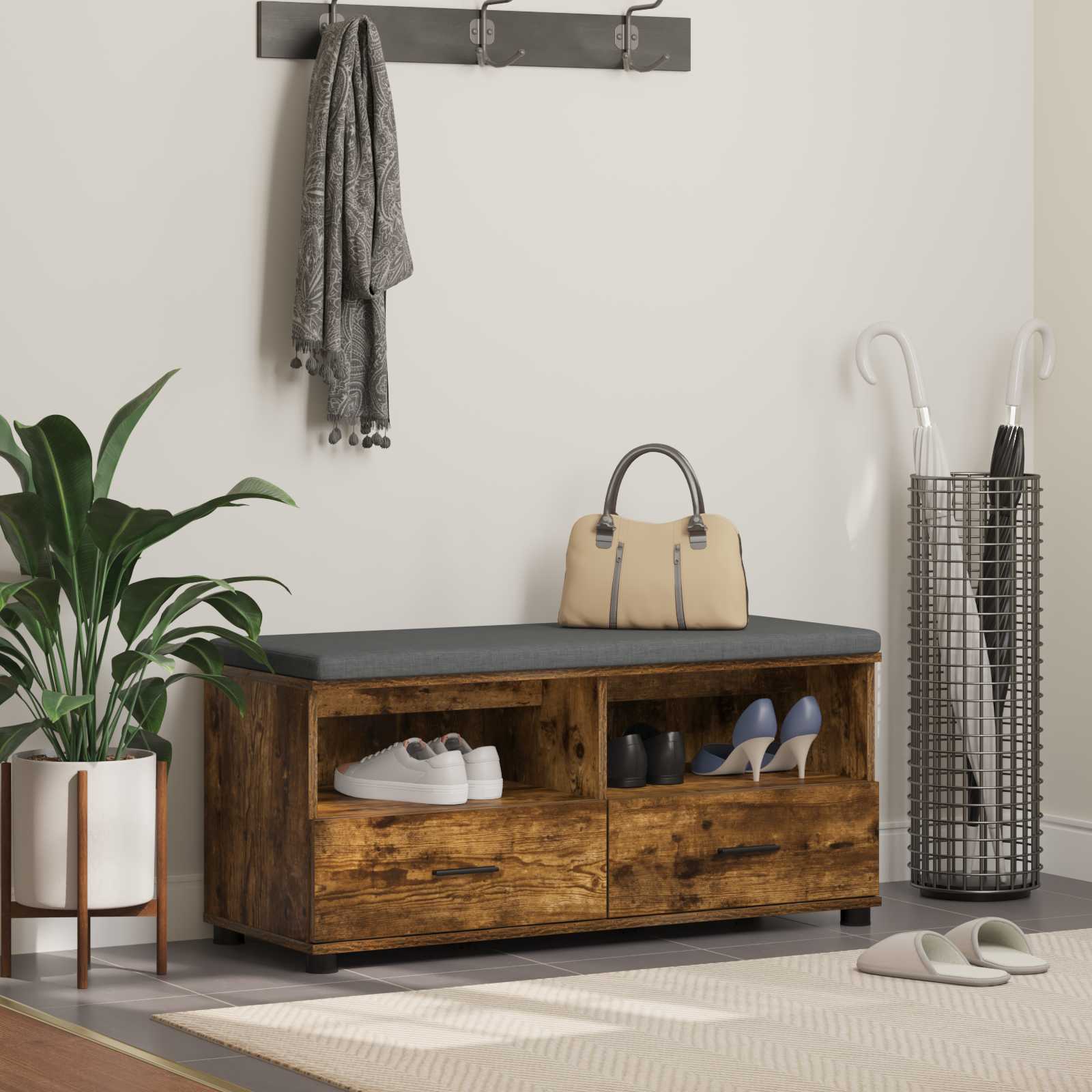 Banc d'entrée avec coussin Chêne fumé 100 x 38 x 46 cm - XIOS