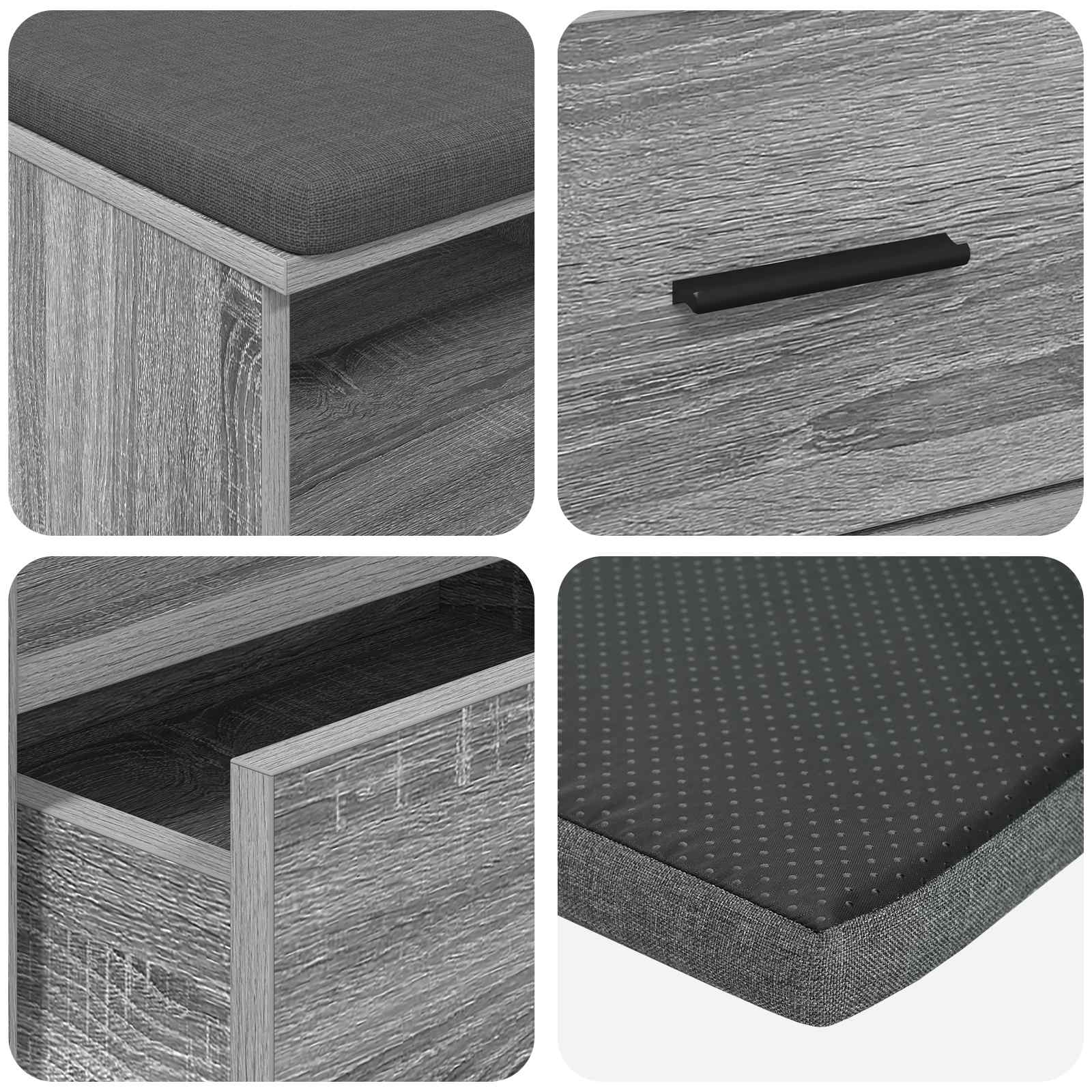 Banc d'entrée avec coussin Gris Sonoma 100 x 38 x 46 cm - XIOS