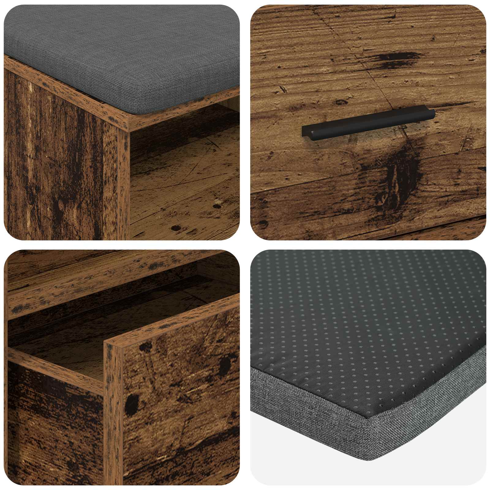 Banc d'entrée avec coussin Bois ancien 100 x 38 x 46 cm - XIOS