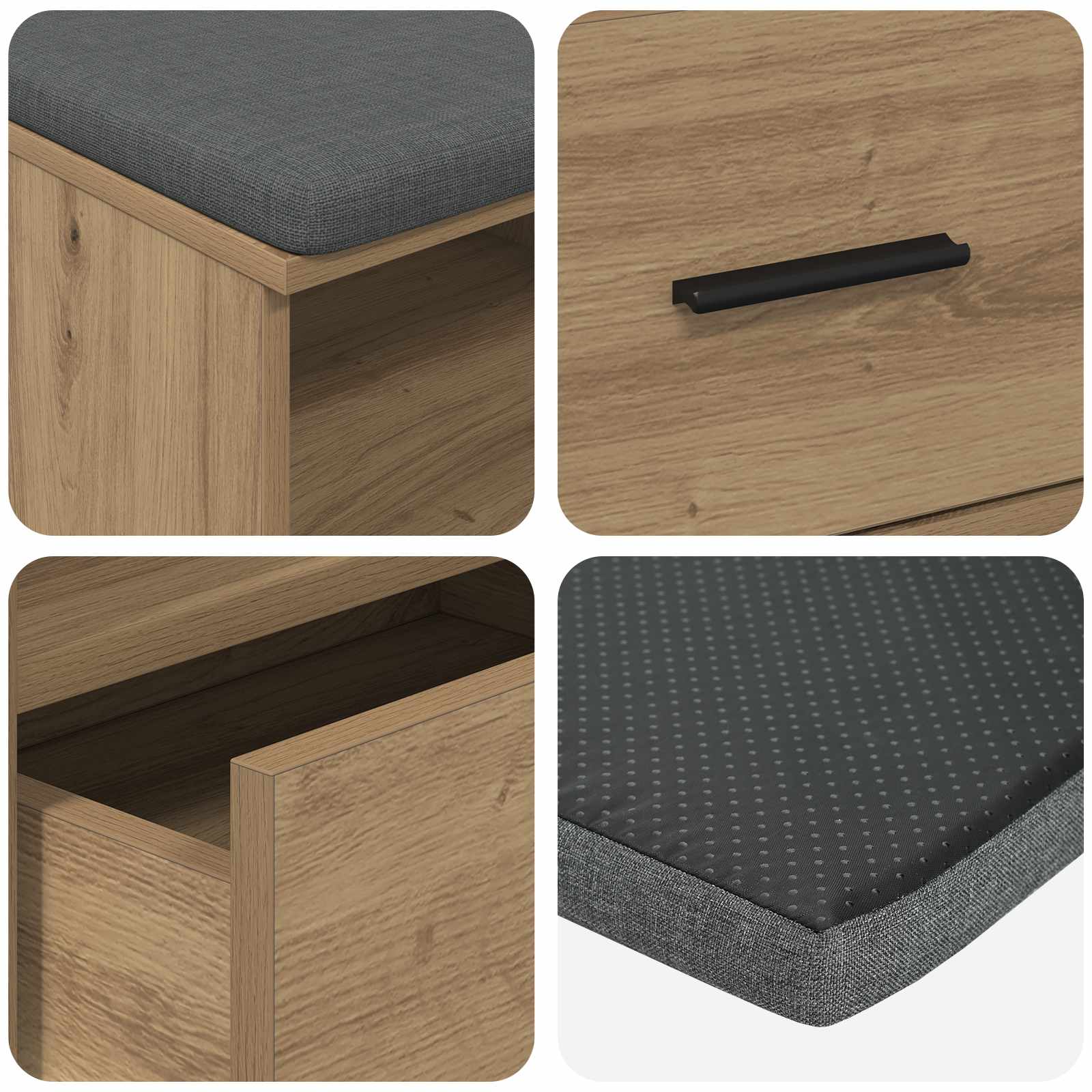 Banc d'entrée avec coussin Chêne artisanal 100 x 38 x 46 cm - XIOS