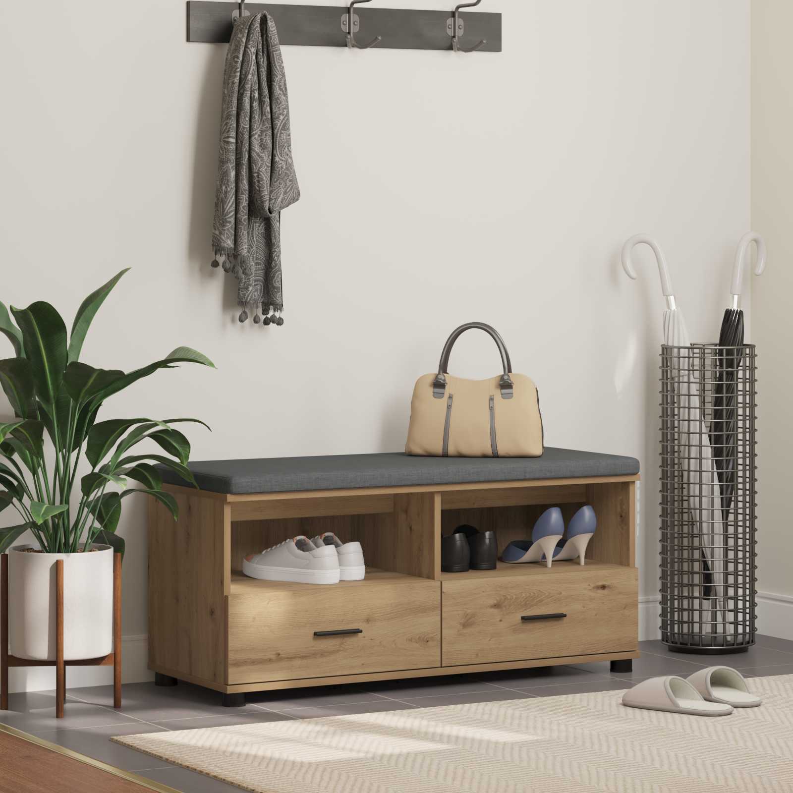 Banc d'entrée avec coussin Chêne artisanal 100 x 38 x 46 cm - XIOS