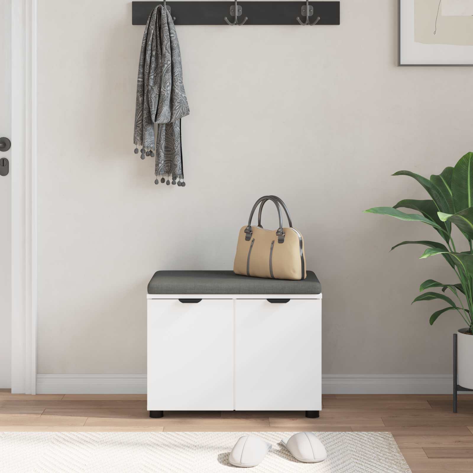 Banc d'entrée avec coussin avec stockage Blanc 60 x 38 x 46 cm - XIOS