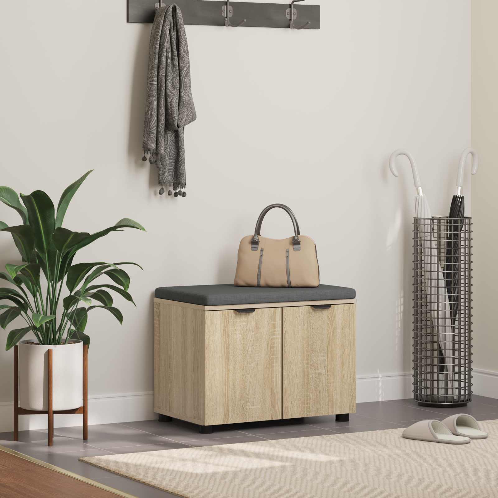 Banc d'entrée avec coussin Chêne Sonoma 60 x 38 x 46 cm - XIOS