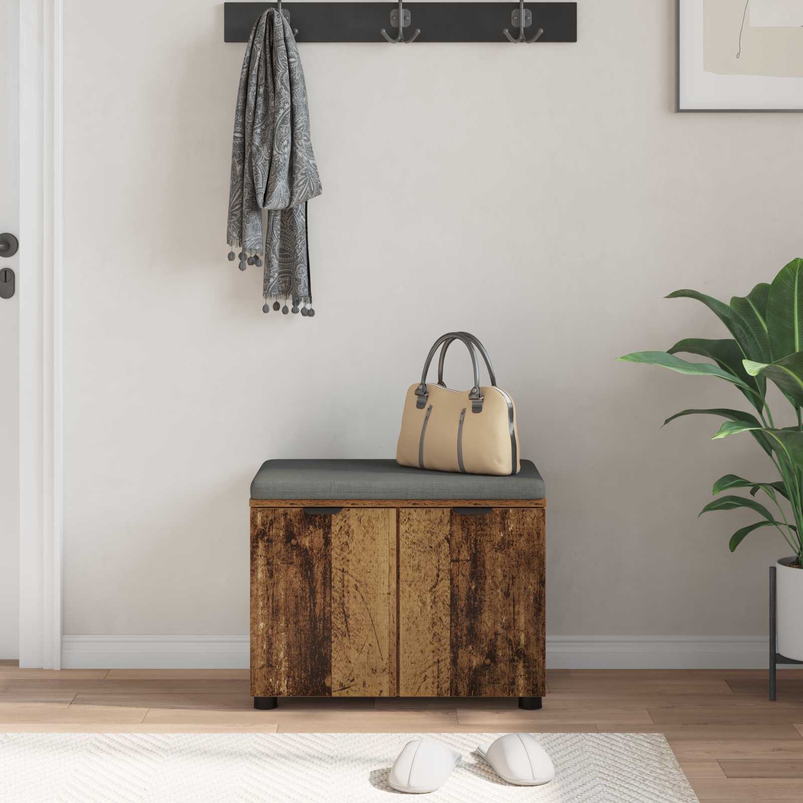 Banc d'entrée avec coussin Bois ancien 60 x 38 x 46 cm - XIOS