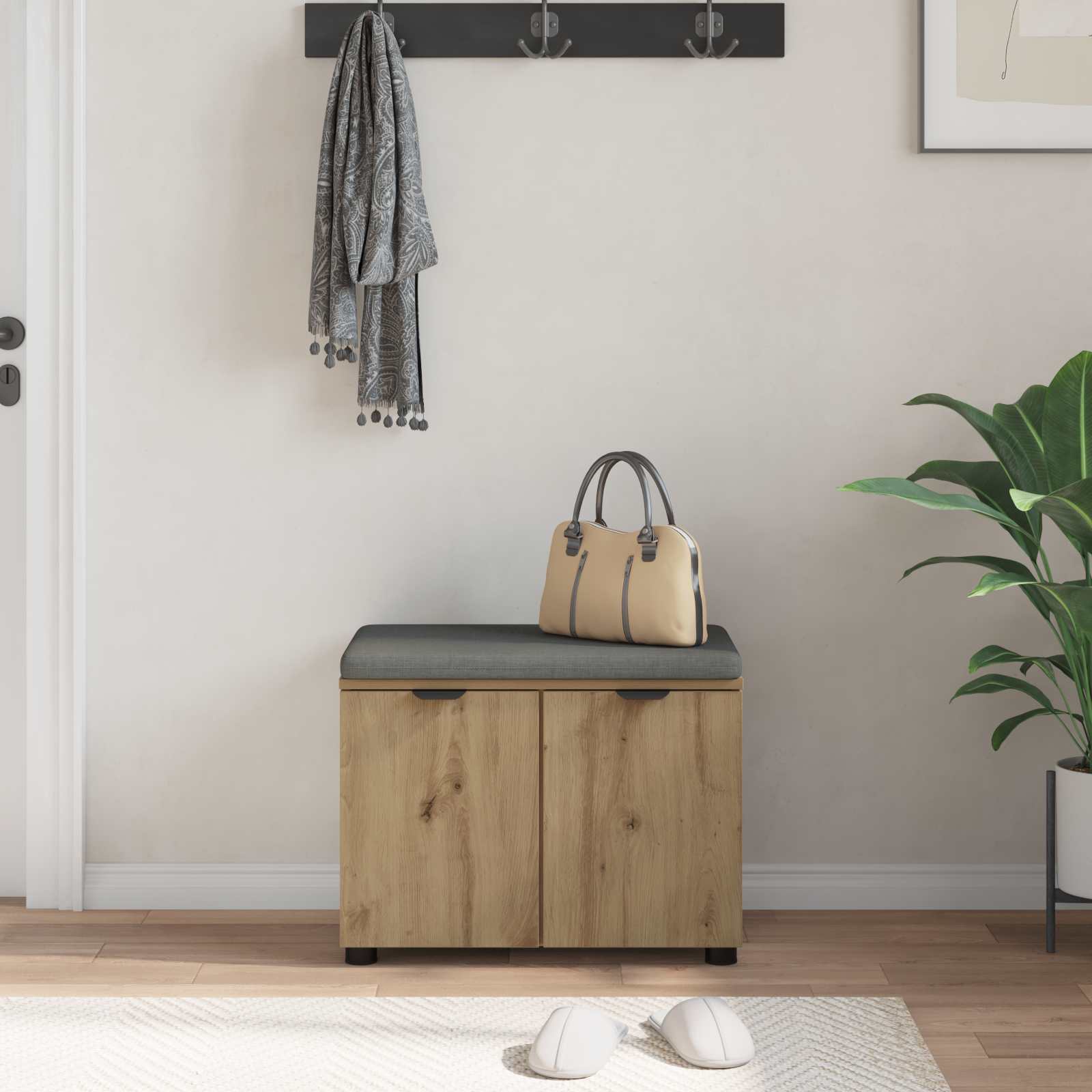 Banc d'entrée avec coussin Chêne artisanal 60 x 38 x 46 cm - XIOS