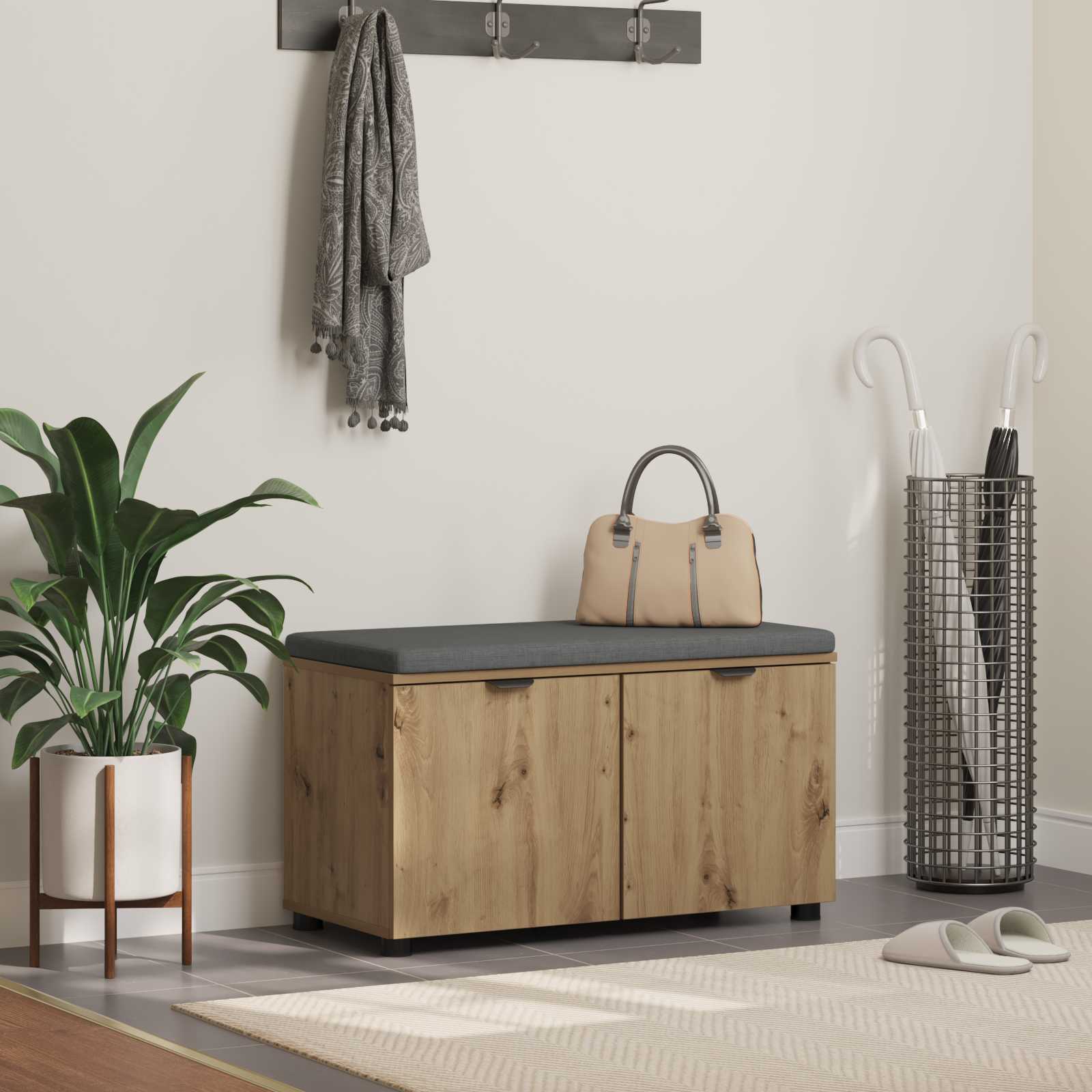 Banc d'entrée avec coussin Chêne artisanal 80 x 46 x 46 cm - XIOS