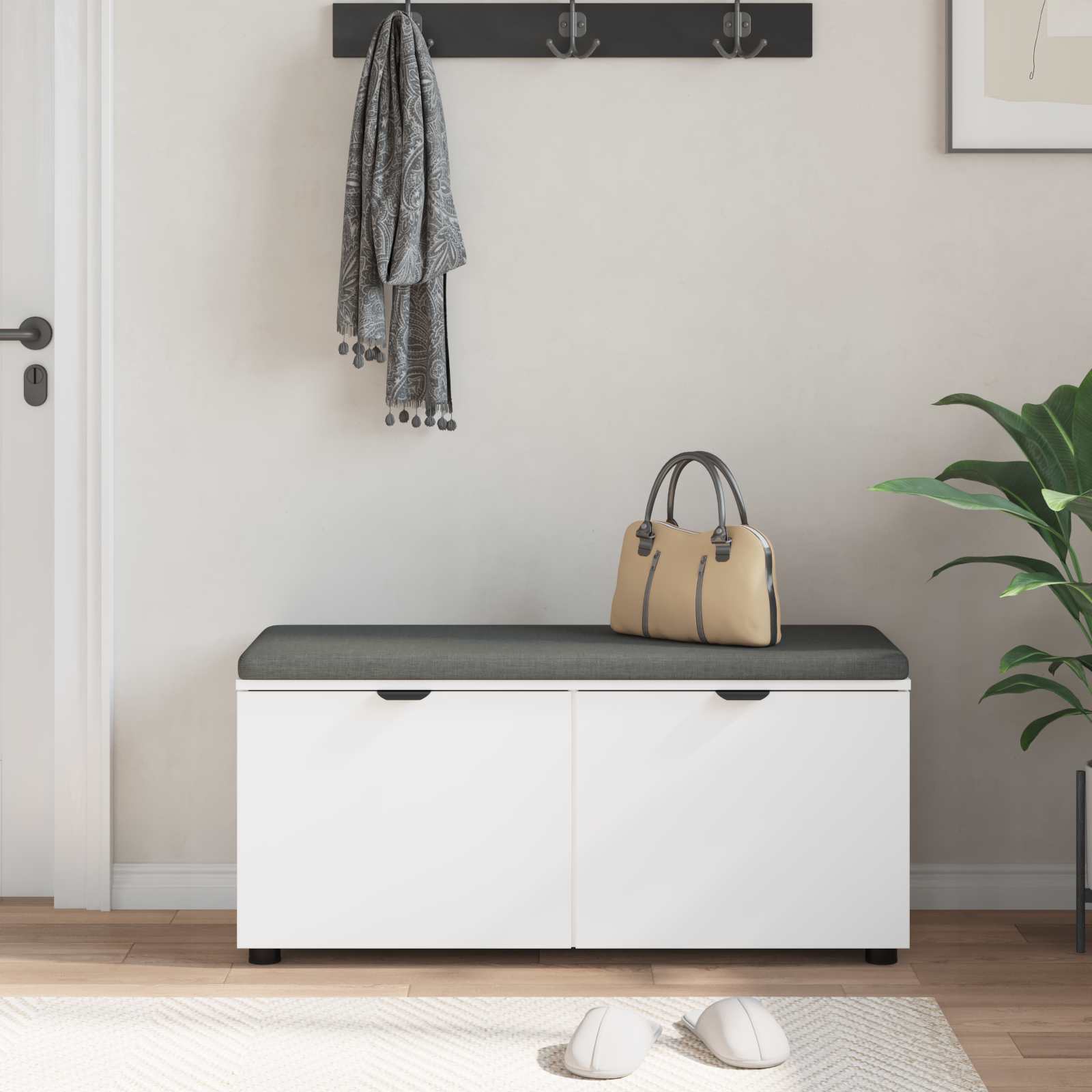 Banc d'entrée avec coussin avec stockage Blanc 100 x 38 x 46 cm - XIOS