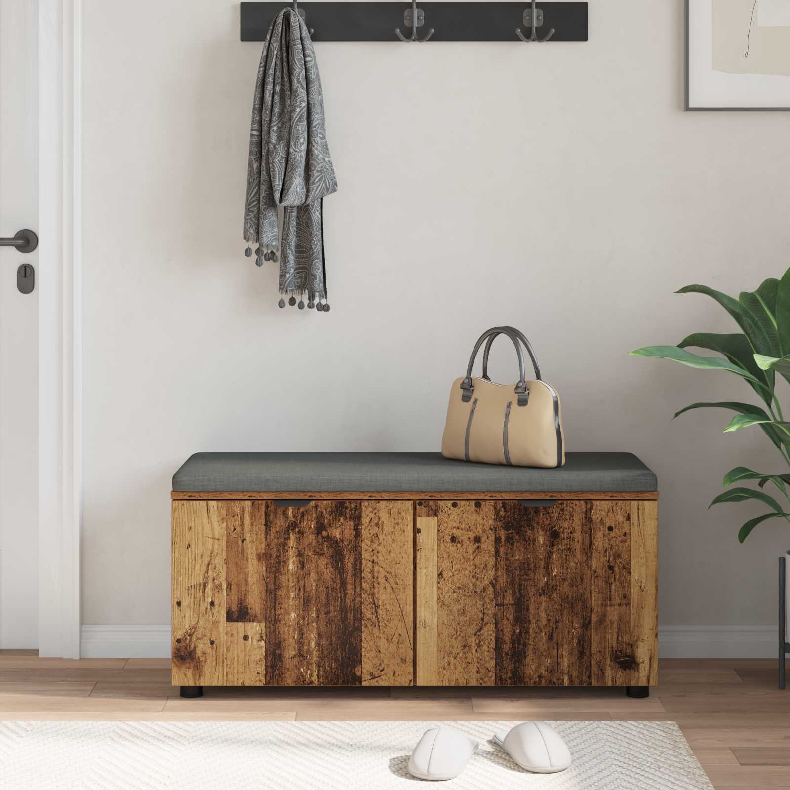 Banc d'entrée avec coussin Bois ancien 100 x 38 x 46 cm - XIOS