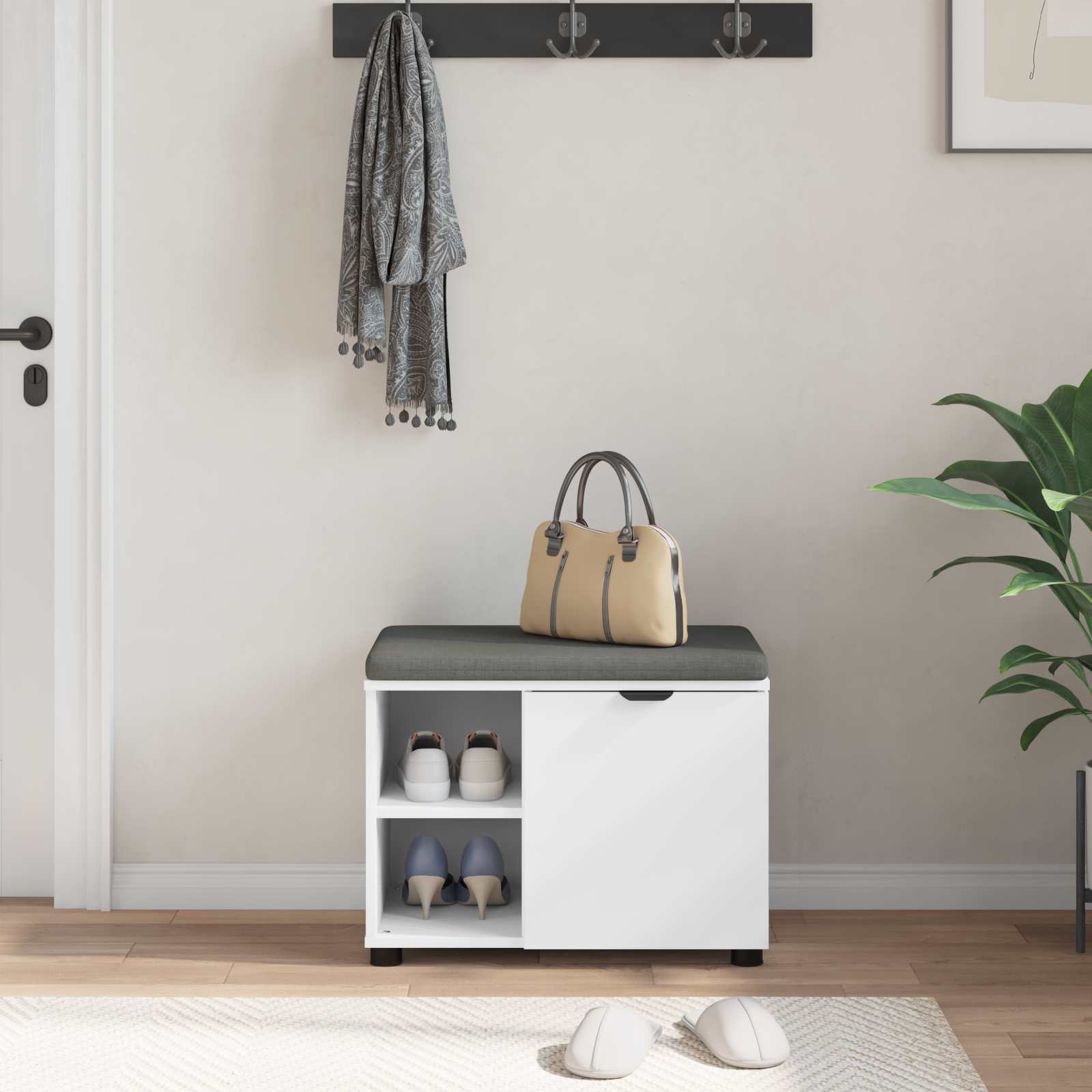 Banc d'entrée avec coussin Uni Blanc 60 x 38 x 46 cm - XIOS