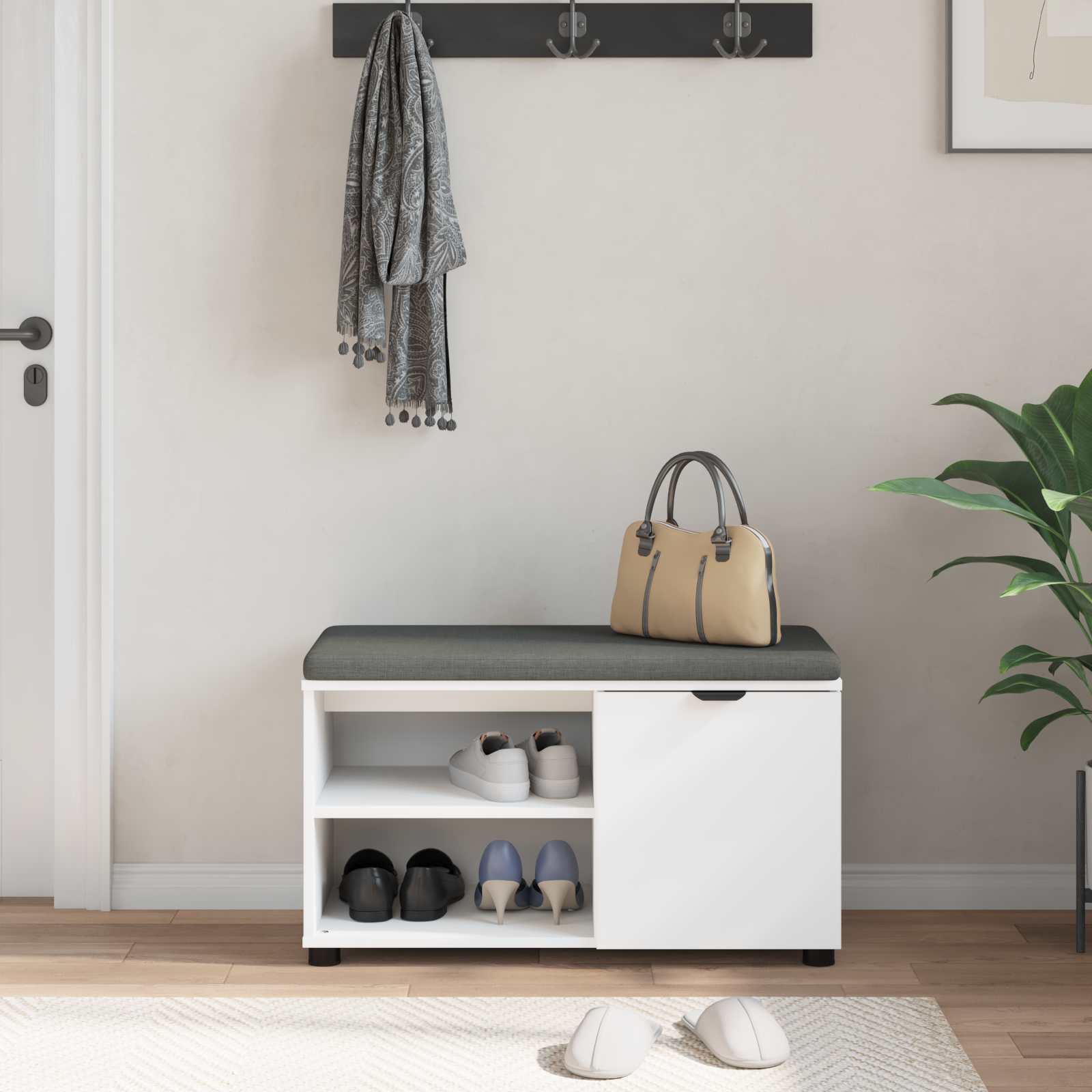 Banc d'entrée avec coussin Uni Blanc 80 x 38 x 46 cm - XIOS