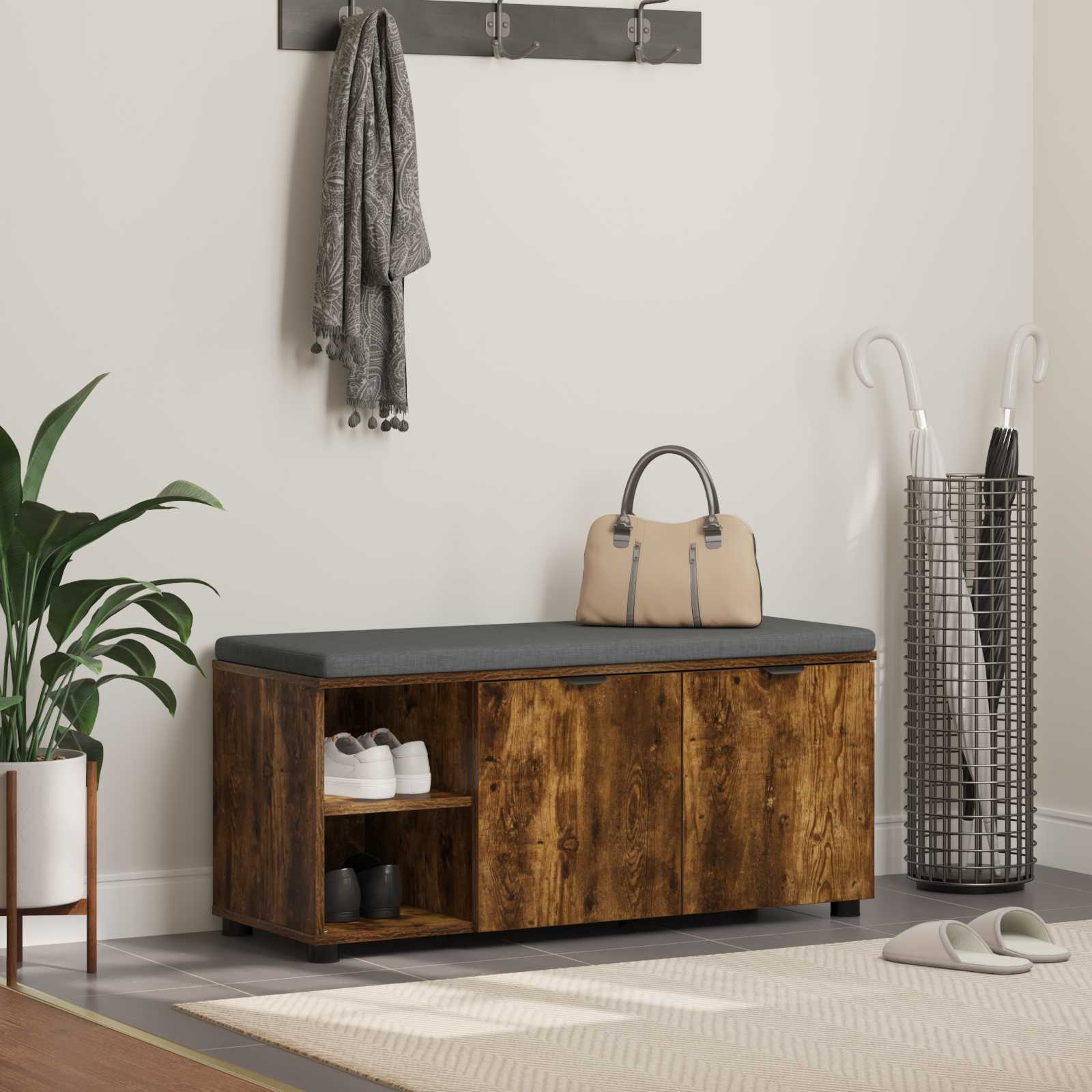 Banc d'entrée avec coussin Uni Chêne fumé 100 x 38 x 46 cm - XIOS