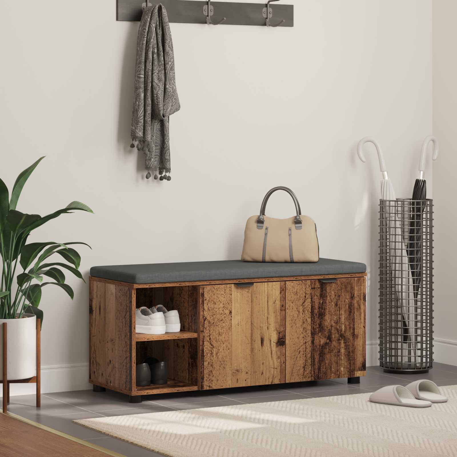 Banc d'entrée avec coussin Uni Bois ancien 100 x 38 x 46 cm - XIOS