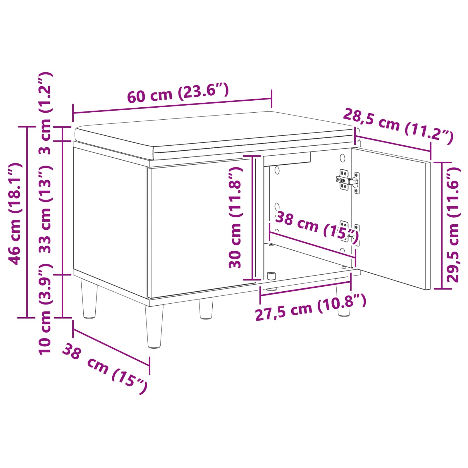 Banc d'entrée avec coussin avec stockage Blanc 60 x 38 x 46 cm - XIOS