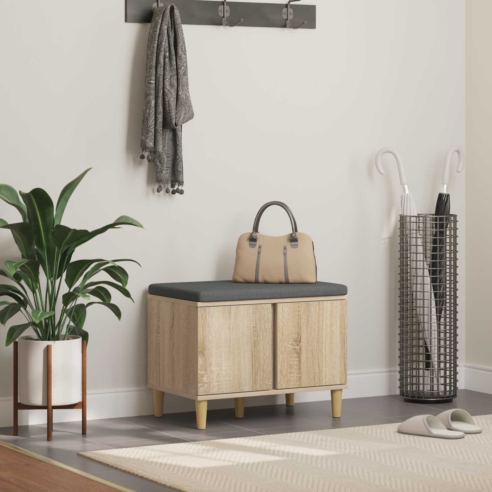 Banc d'entrée avec coussin Chêne Sonoma 60 x 38 x 46 cm - XIOS