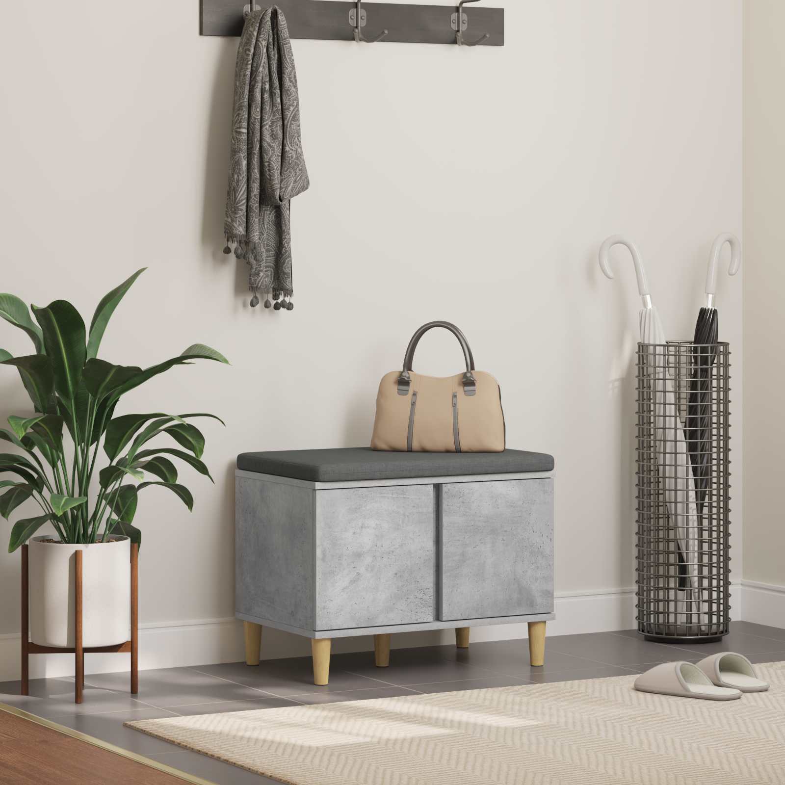 Banc d'entrée avec coussin Gris béton 60 x 38 x 46 cm - XIOS