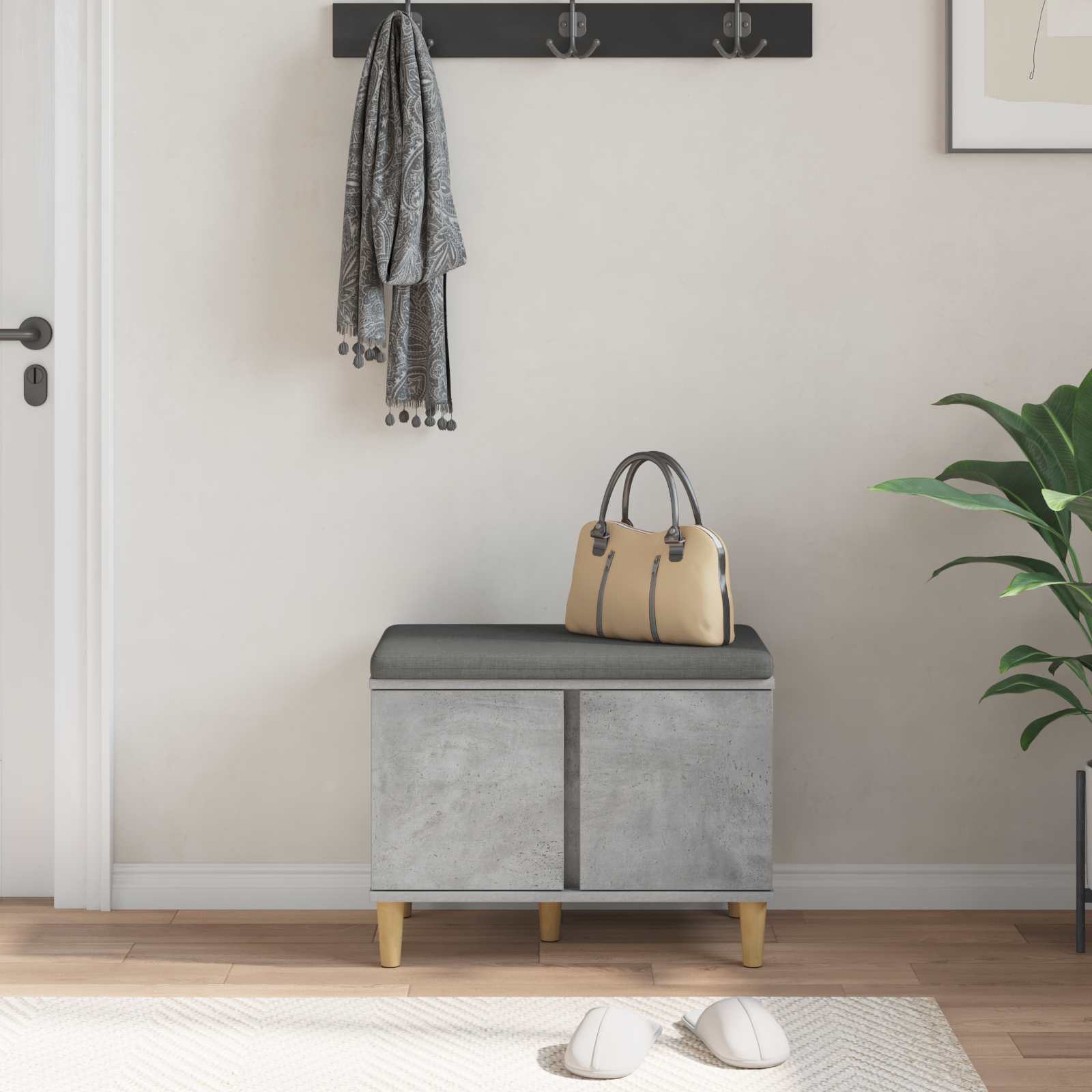 Banc d'entrée avec coussin Gris béton 60 x 38 x 46 cm - XIOS