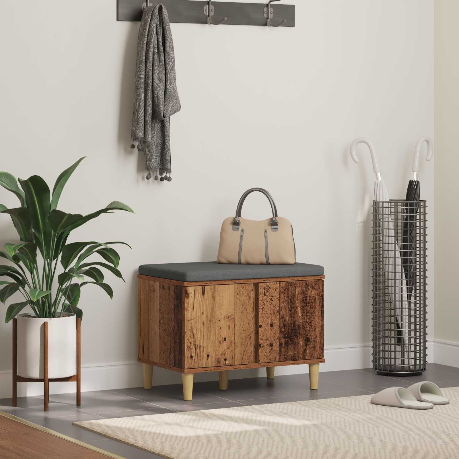 Banc d'entrée avec coussin Bois ancien 60 x 38 x 46 cm - XIOS