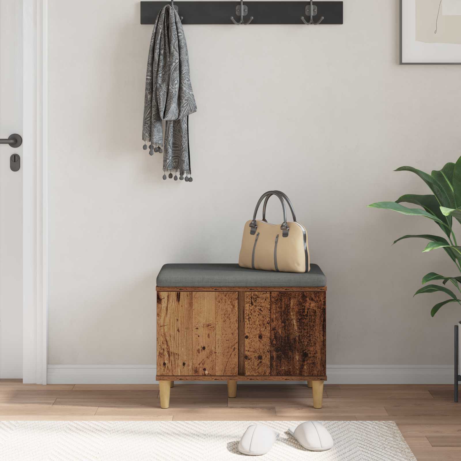 Banc d'entrée avec coussin Bois ancien 60 x 38 x 46 cm - XIOS