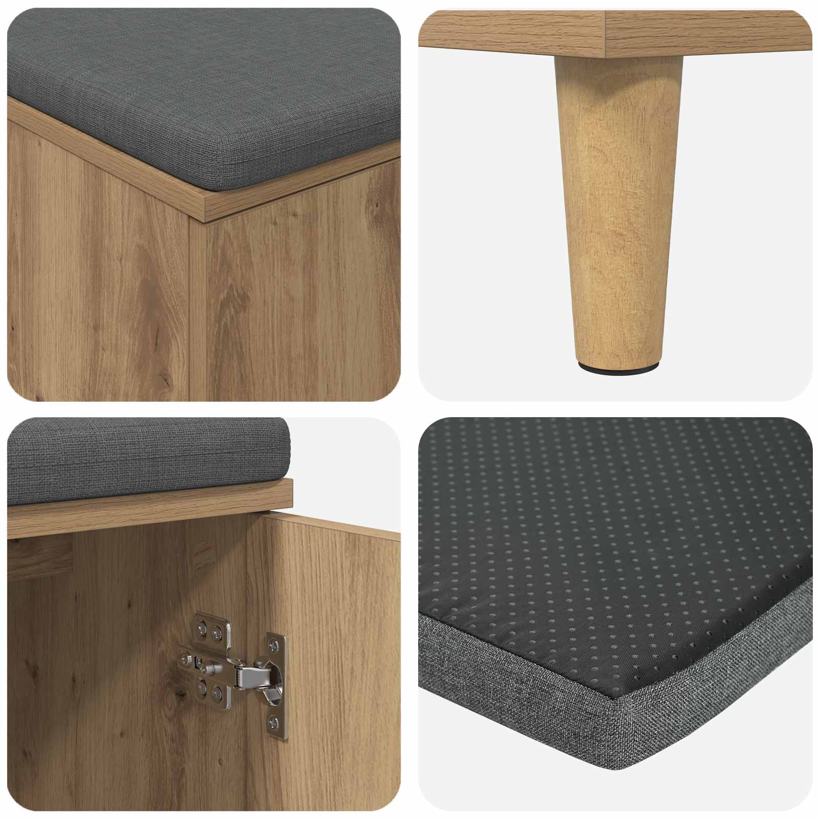 Banc d'entrée avec coussin Chêne artisanal 60 x 38 x 46 cm - XIOS