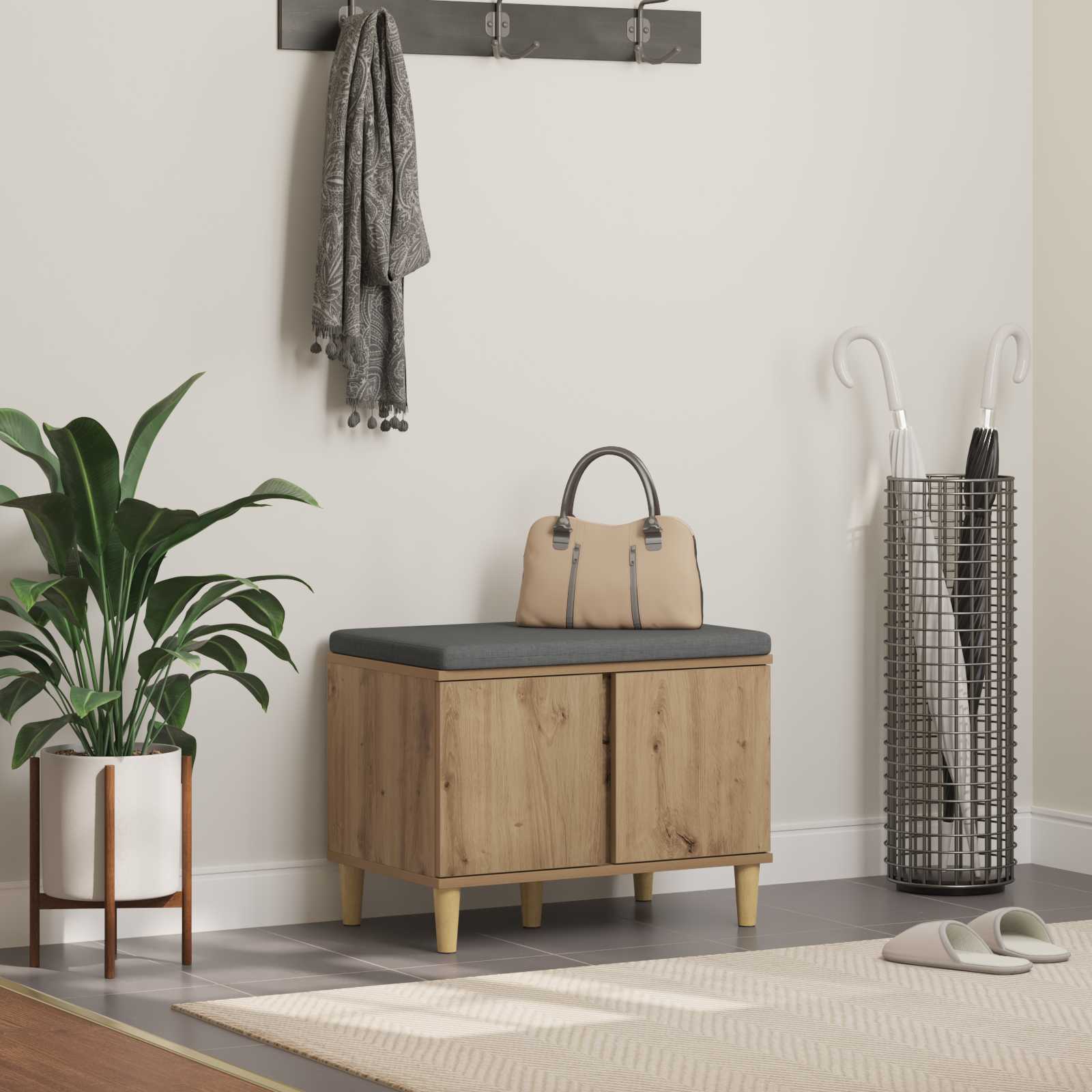 Banc d'entrée avec coussin Chêne artisanal 60 x 38 x 46 cm - XIOS