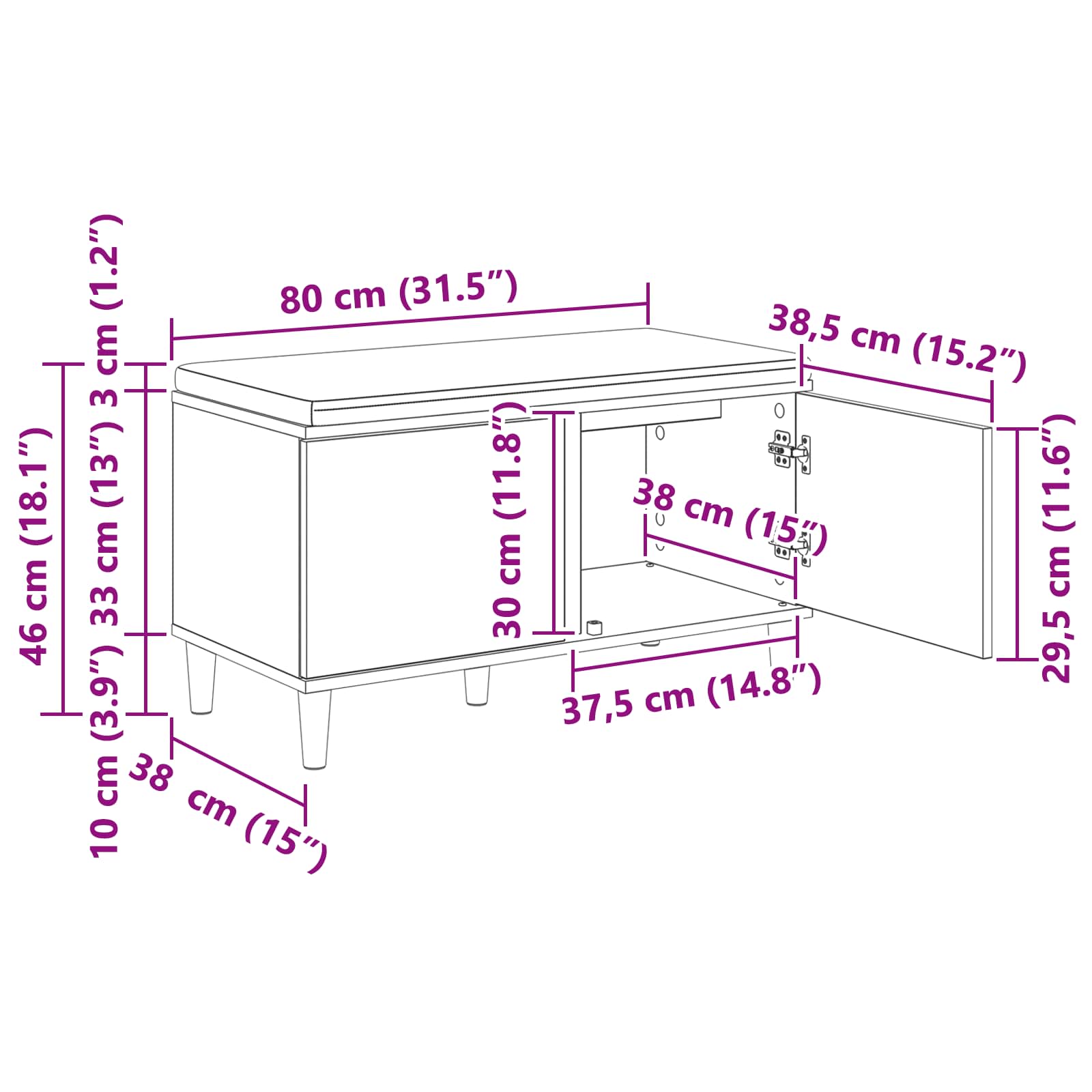Banc d'entrée avec coussin avec stockage Blanc 60 x 38 x 46 cm - XIOS