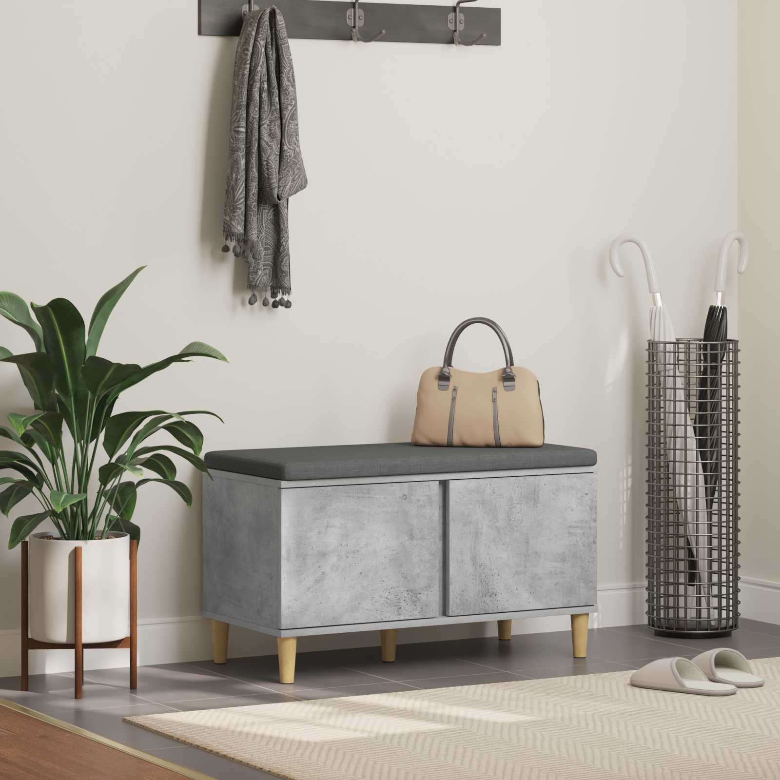 Banc d'entrée avec coussin Gris béton 60 x 38 x 46 cm - XIOS