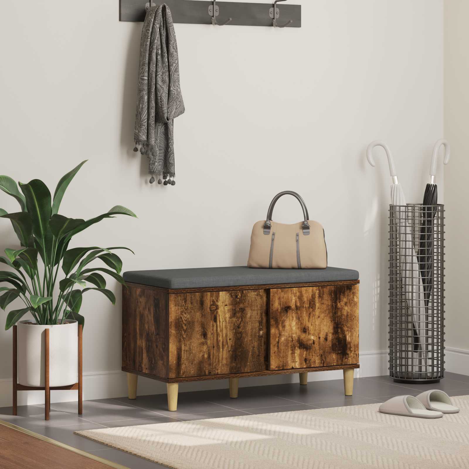 Banc d'entrée avec coussin Chêne fumé 60 x 38 x 46 cm - XIOS