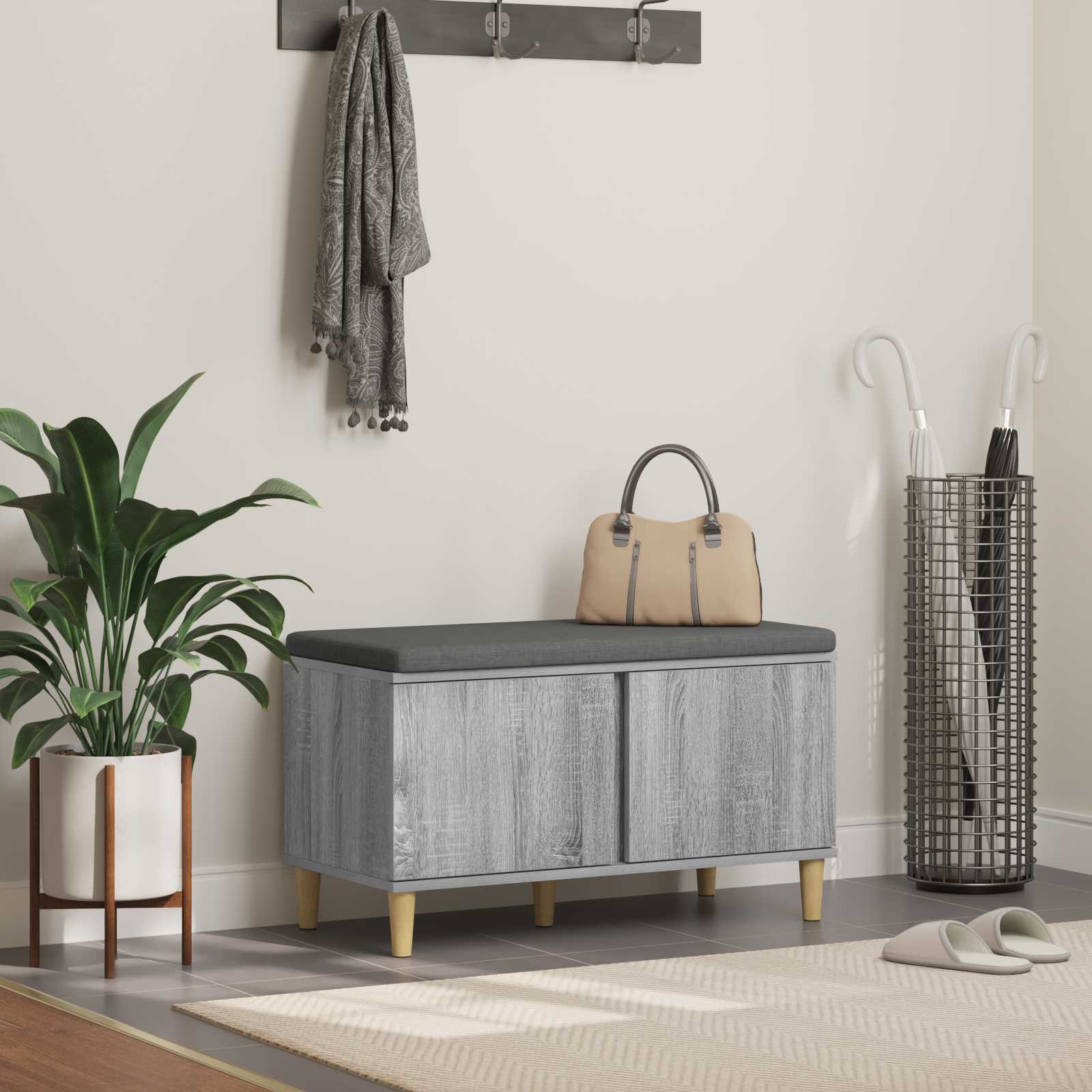 Banc d'entrée avec coussin Gris Sonoma 60 x 38 x 46 cm - XIOS