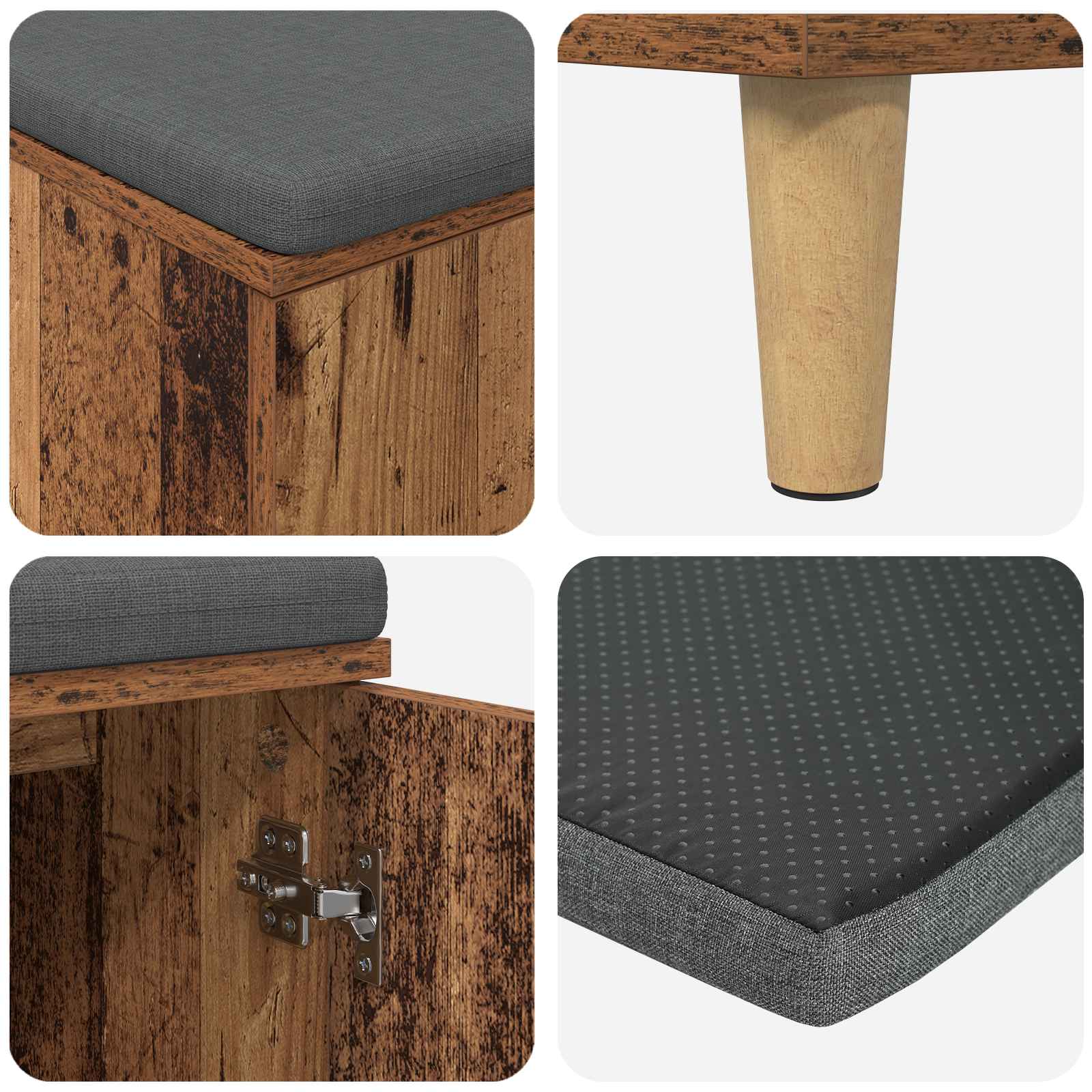 Banc d'entrée avec coussin Bois ancien 60 x 38 x 46 cm - XIOS